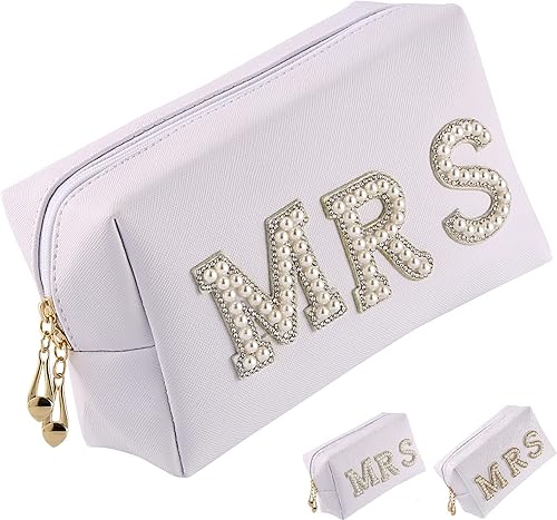 Miniatura 4 de Bride Patch MRS - Bolsa de cosméticos para mujer, bolsa de maquillaje con letras de diamantes de imitación para mujer, portátil, pequeña, de piel