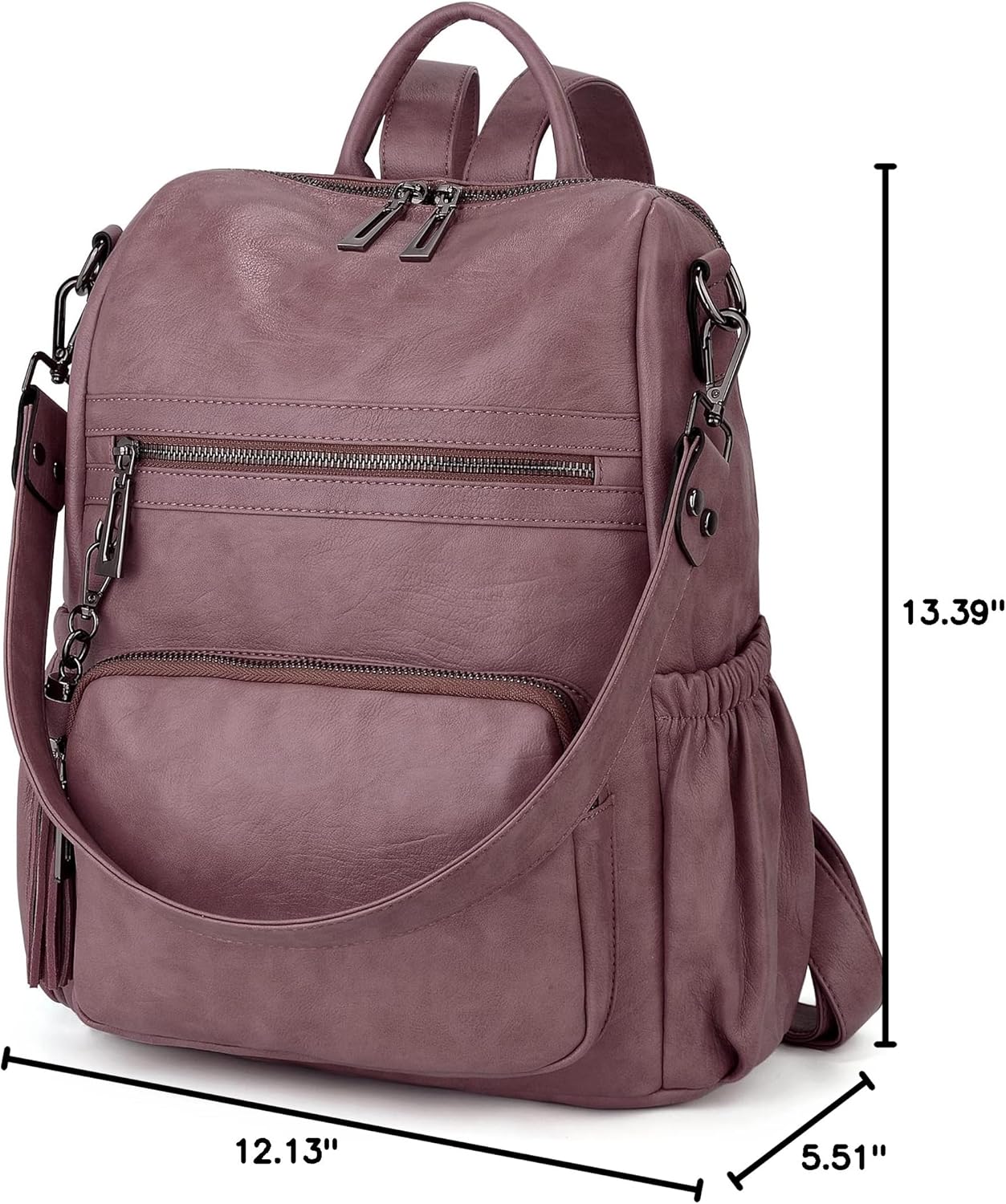 UTO Women Backpack Purse Leather Vegan Ladies Fashion Designer Rucksack Convertible Travel Shoulder Bag with Tassel - Image 10