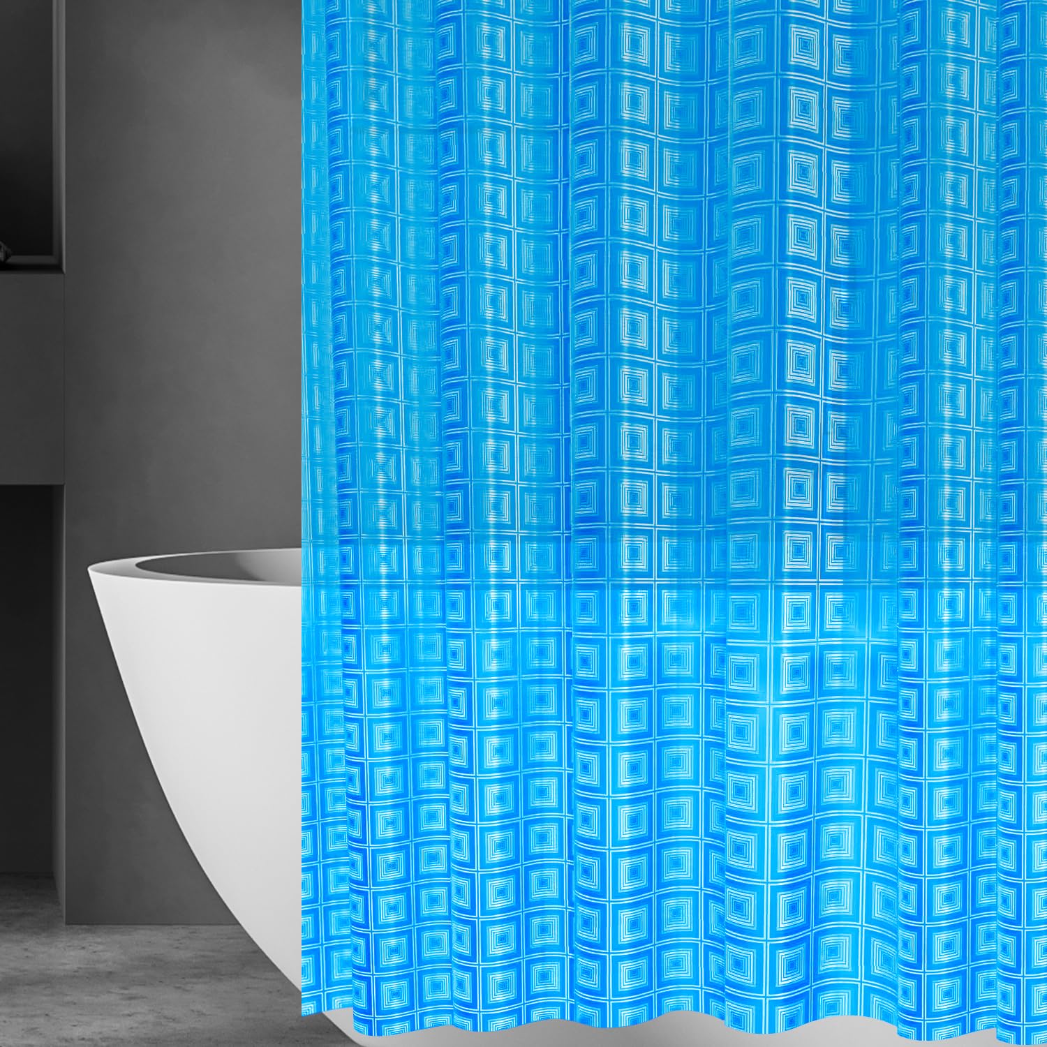 ZEMAHOMEEVA 3D Blue Geometric Plastic Shower Curtain Liner - Premium Light Weight 72" x 72" Blue Bathroom Shower Showroom Curtain Liner with Rustproof Metal Gromments and Weighted Magnet โ image 1