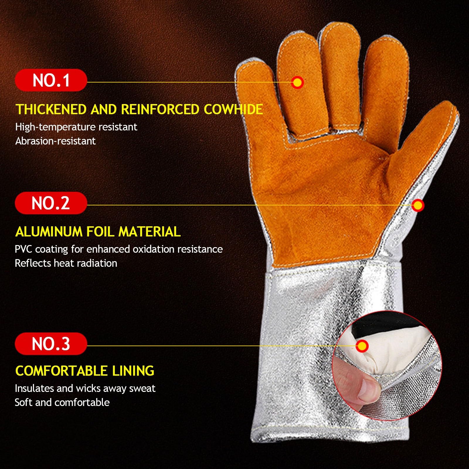Gants de soudage, résistants à la chaleur et au feu, 500 °C, gants de barbecue pour griller, four, soudage par bâton, porte-pot, anti-épines pour travaux de cour