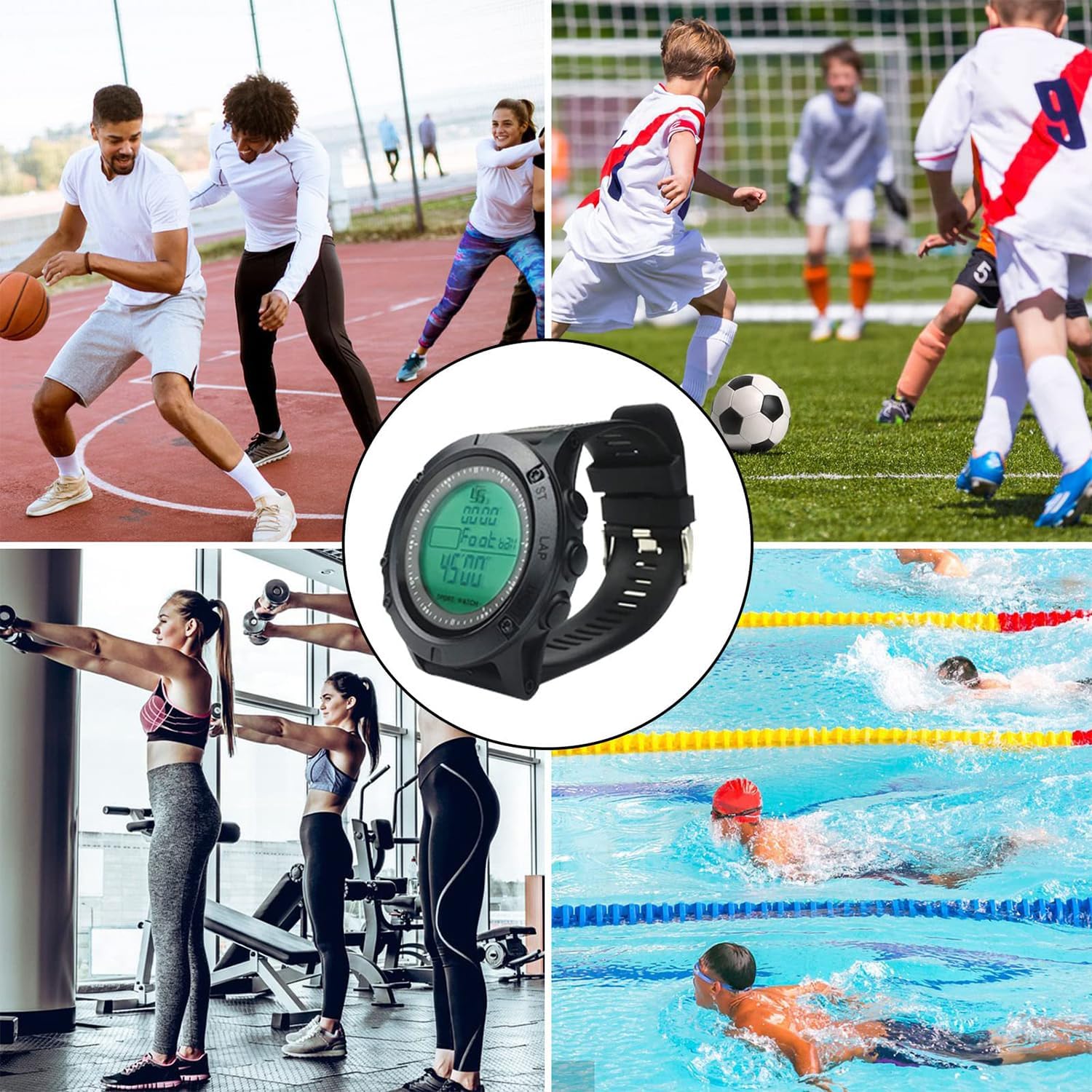 Men Digital Sports Watch with Finger Grip Whistle Waterproof Soccer Referee Watch with Stopwatch Backlight Alarm Date Dual Time On/Off Switch Coach Referee Timer