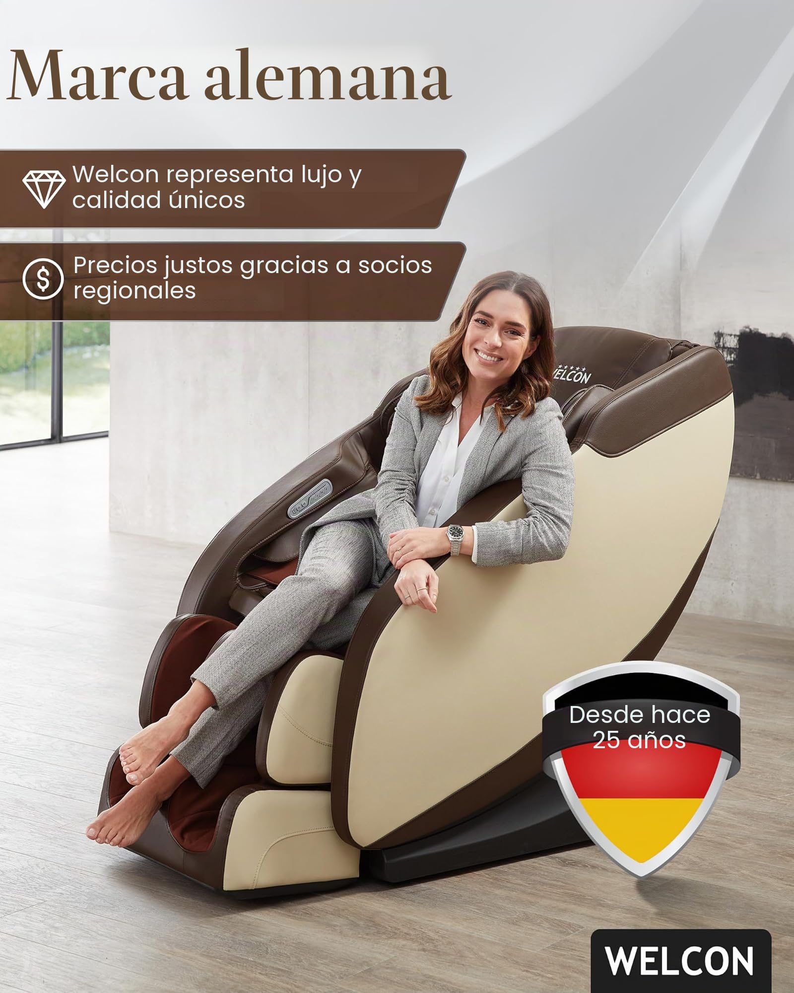 WELCON sillón de Masaje de Lujo | sillón de Masaje shiatsu marrón/Beige Prestige II