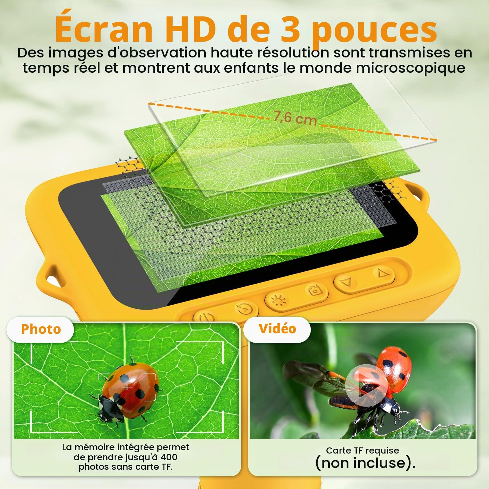 Microscope Numérique pour Enfants avec Écran IPS 3.0 Pouces, Rechargeable, Grossissement 1000x, 8 Lumières LED, Jouet Expérimental et Cadeau Éducatif pour Enfants de 3 à 12 Ans et Adultes