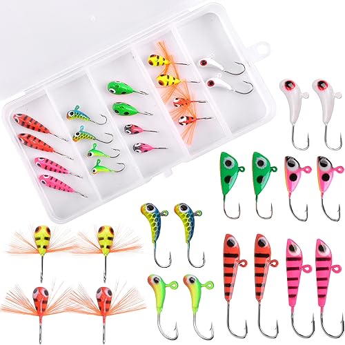 Kit de plantillas de pesca en hielo, juego de señuelos de pesca en hielo, ganchos para la cabeza para lucioperca, panfish crappie, perca de