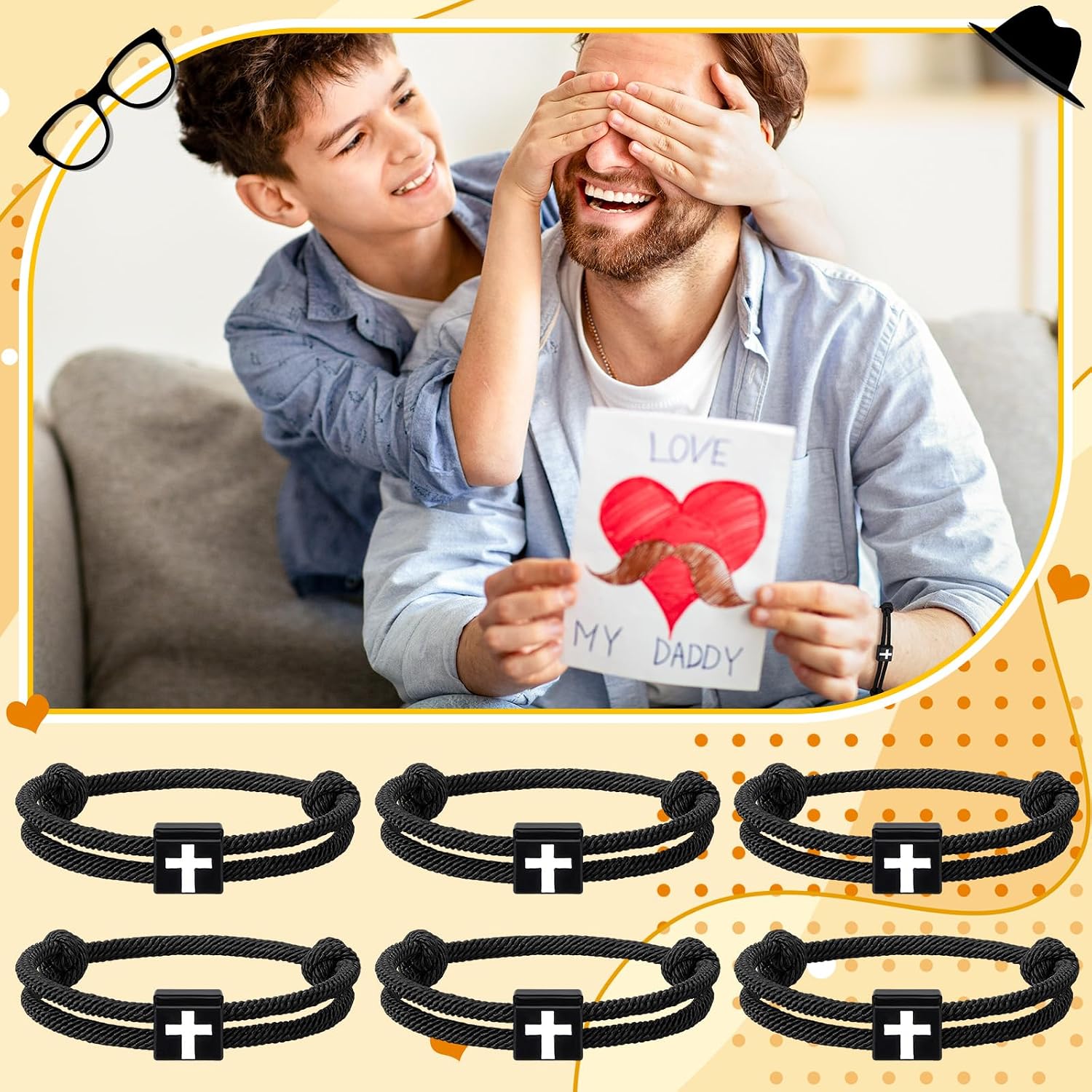 Men Adjustable Rope Cross Bracelet Christian Faith Cross Bracelet with Man of God Card Church Baptism Confirmation First Holy Communion Father's Day Son Grandson Godson Brother Birthday Gift