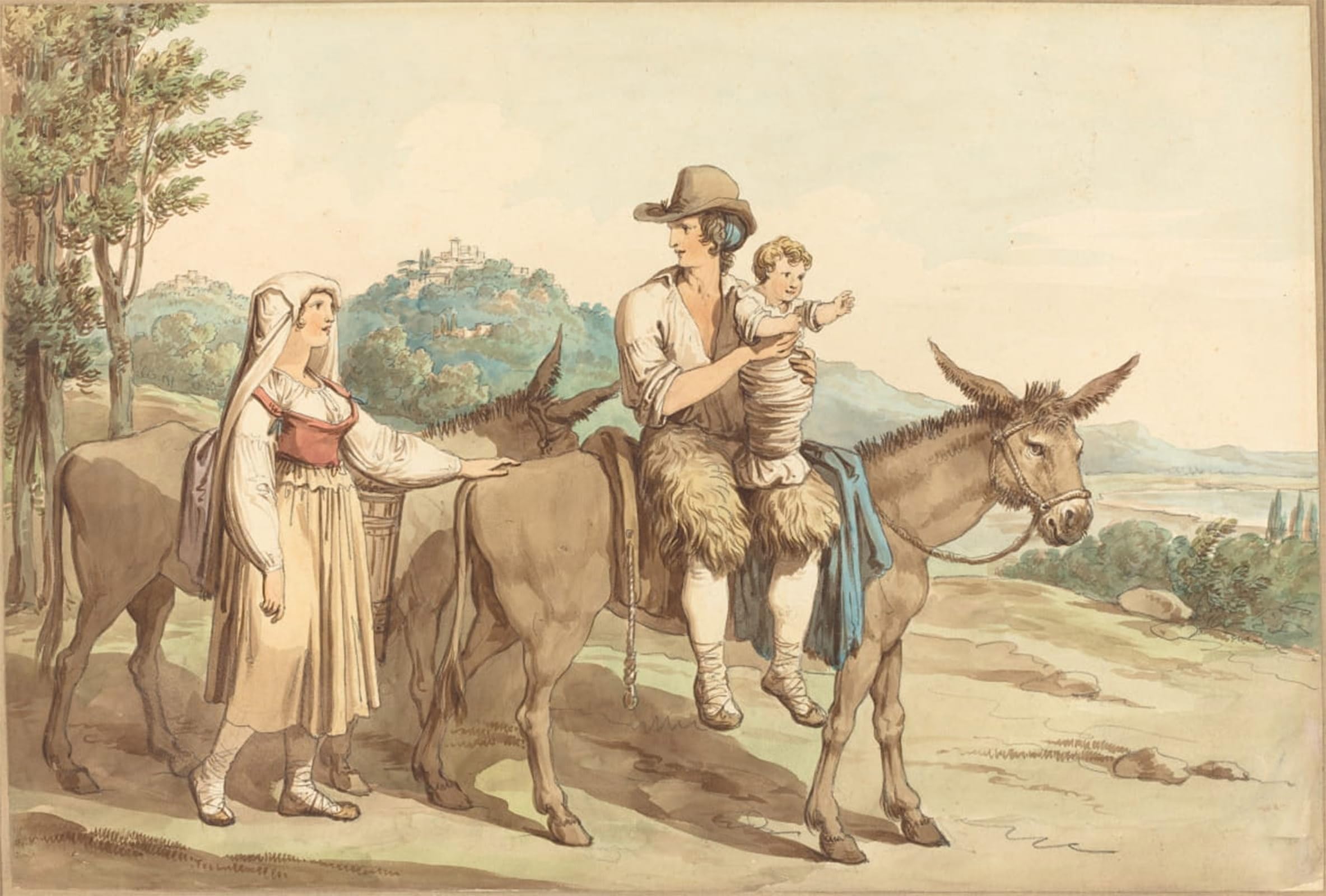 POSTERIIk Famous Animal Posters Vintage Picture a Peasant Family and Two Donkeys by Bartolomeo Pinelli Modern Wall Decor for Home Decor 60x90cm