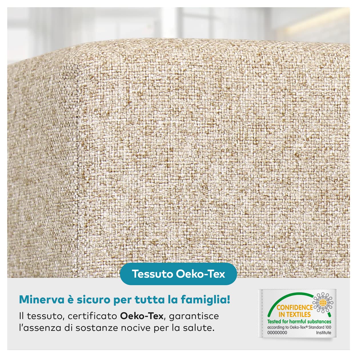 Deshome - Puff reposapiés Rectangular 63x63x44 cm Tela hidrorrepelente: Puff de diseño Moderno para sofá, Sala de Estar o Dormitorio, reposapiés, Pouf de salón Minerva Beige