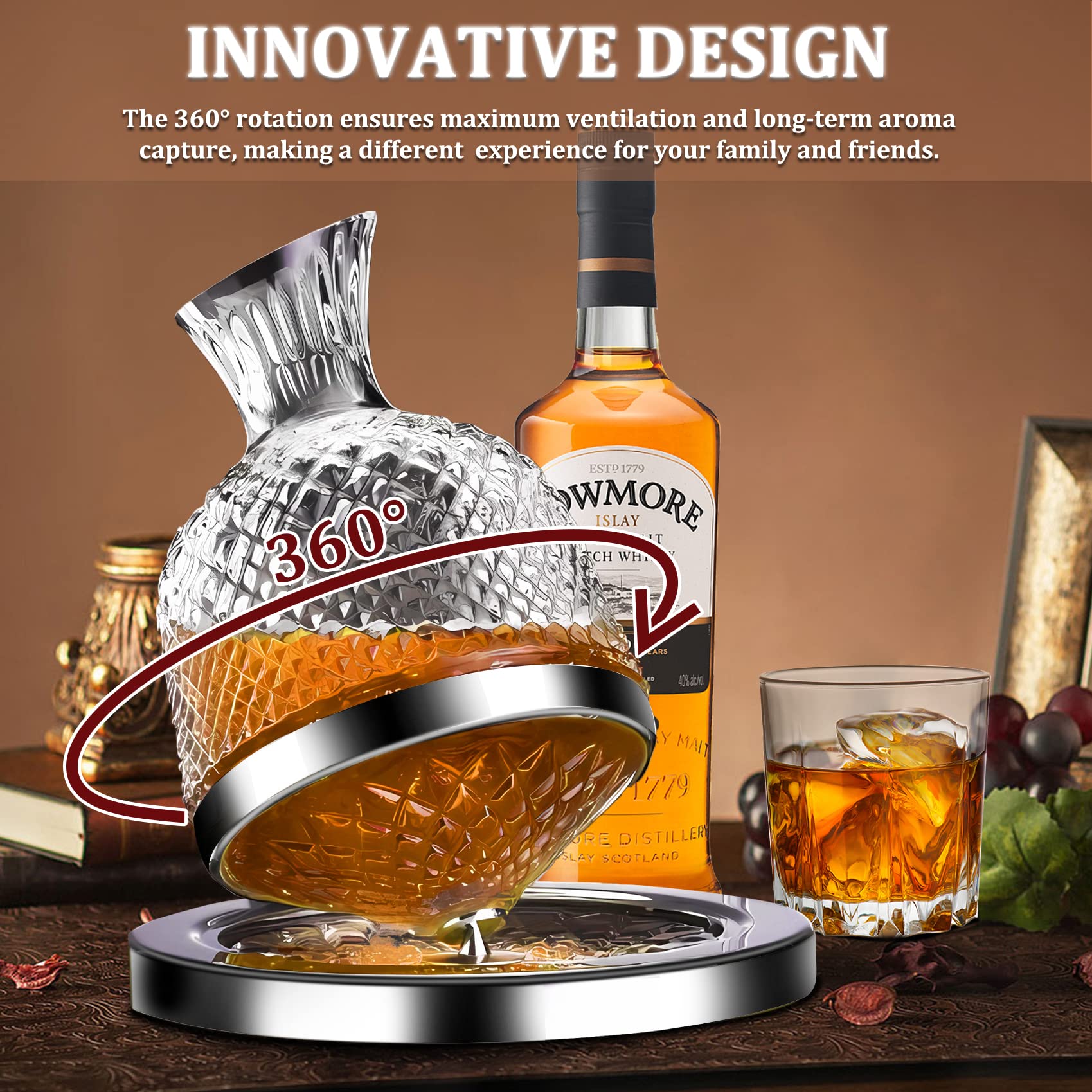 Wein Dekanter 1500ml Aus Kristallglas - 360° Schwenkbar Für Whisky & Rotwein