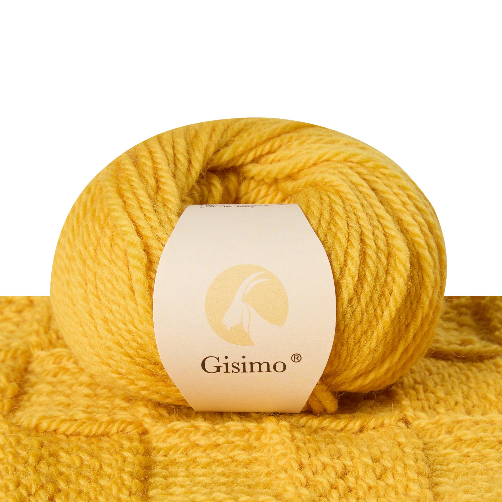 100% Merino Wool Yarn, 3-Ply Luxurious and Soft Yarn for Hand Knitting &amp; Crocheting (Gold,1Ball)