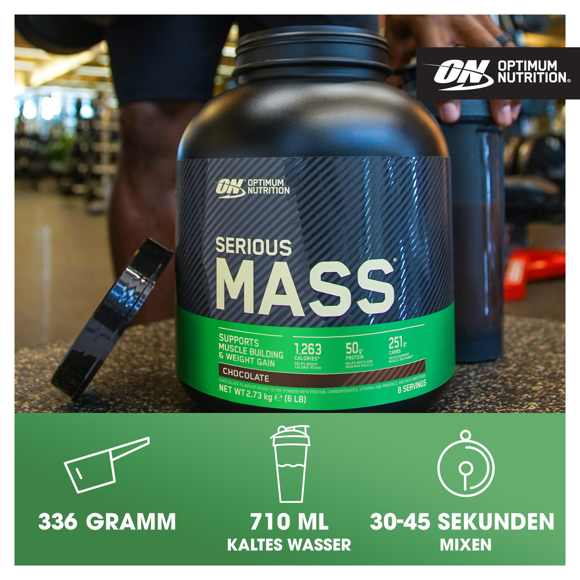 Optimum Nutrition Serious Mass Weight Gainer Pulver, Geschmack Schokolade, 5.45kg, 16 Portionen