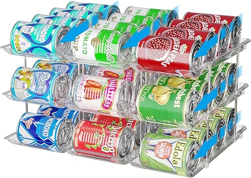 Miniatura 8 de Organizador de latas apilable de 5 niveles, soporte para alimentos enlatados para refrigerador con capacidad para 60 latas, combinación libre y