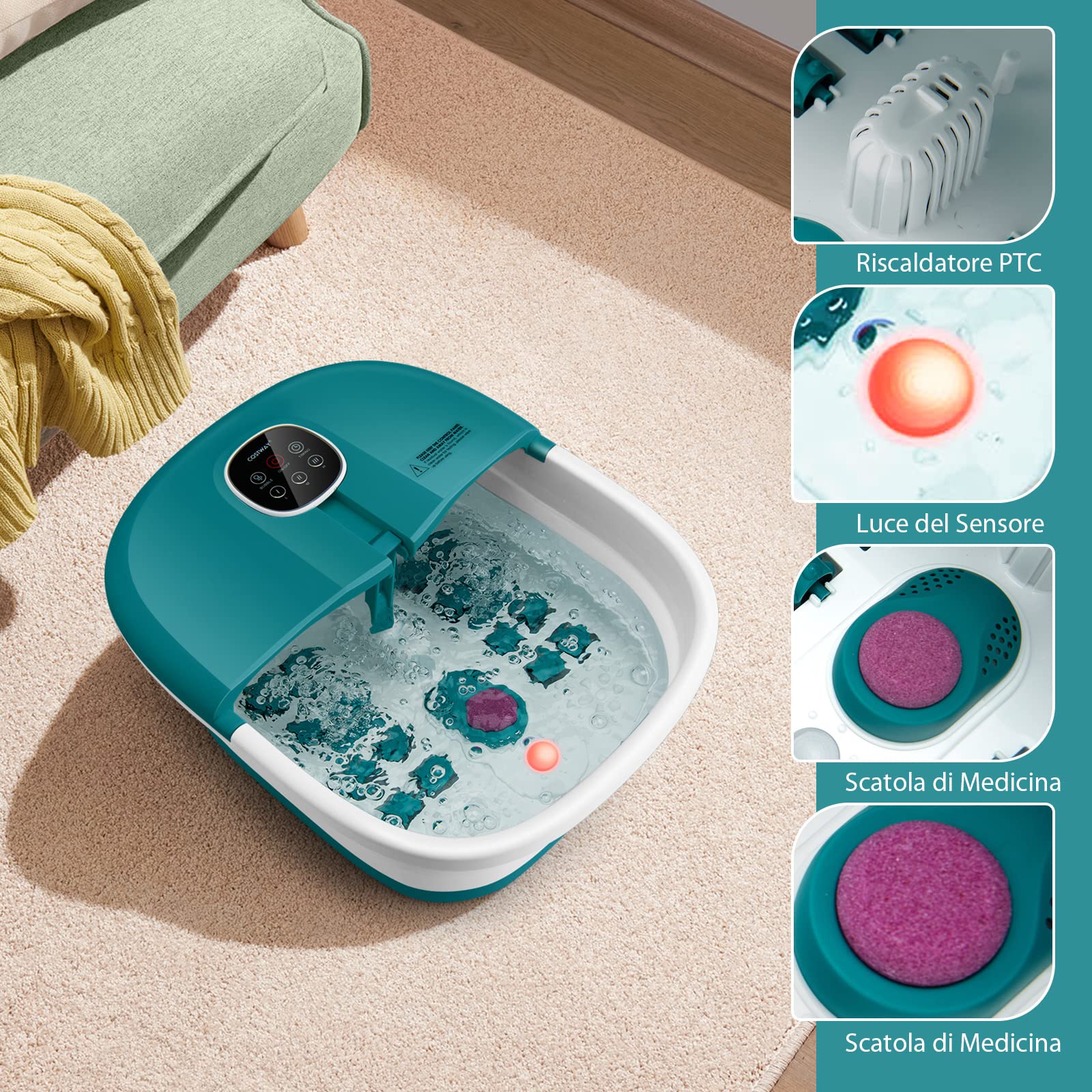 COSTWAY Pediluvio Massaggiatore Piedi Elettrico, Pediluvio Idromassaggio Plantare Pieghevole con Telecomando, 3 Temperature Regolabili, Timer, Fino al 45 (Anatra blu)