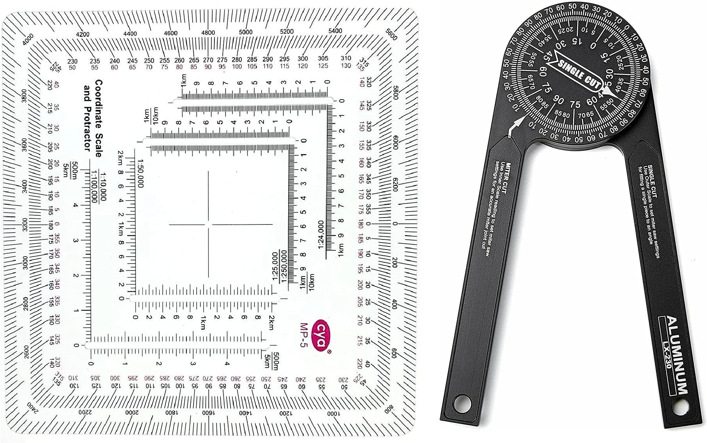 New and Improved Version Military Style MGRS/UTM Coordinate Grid Reader, and Protractor,Coordinate Scale Map Reading and Land Navigation Topographical Map Scale