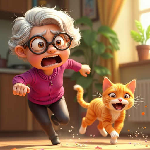 Unartige Katze, Chaos, Kätzchen gegen Oma, Haustier-Scherz-Simulator