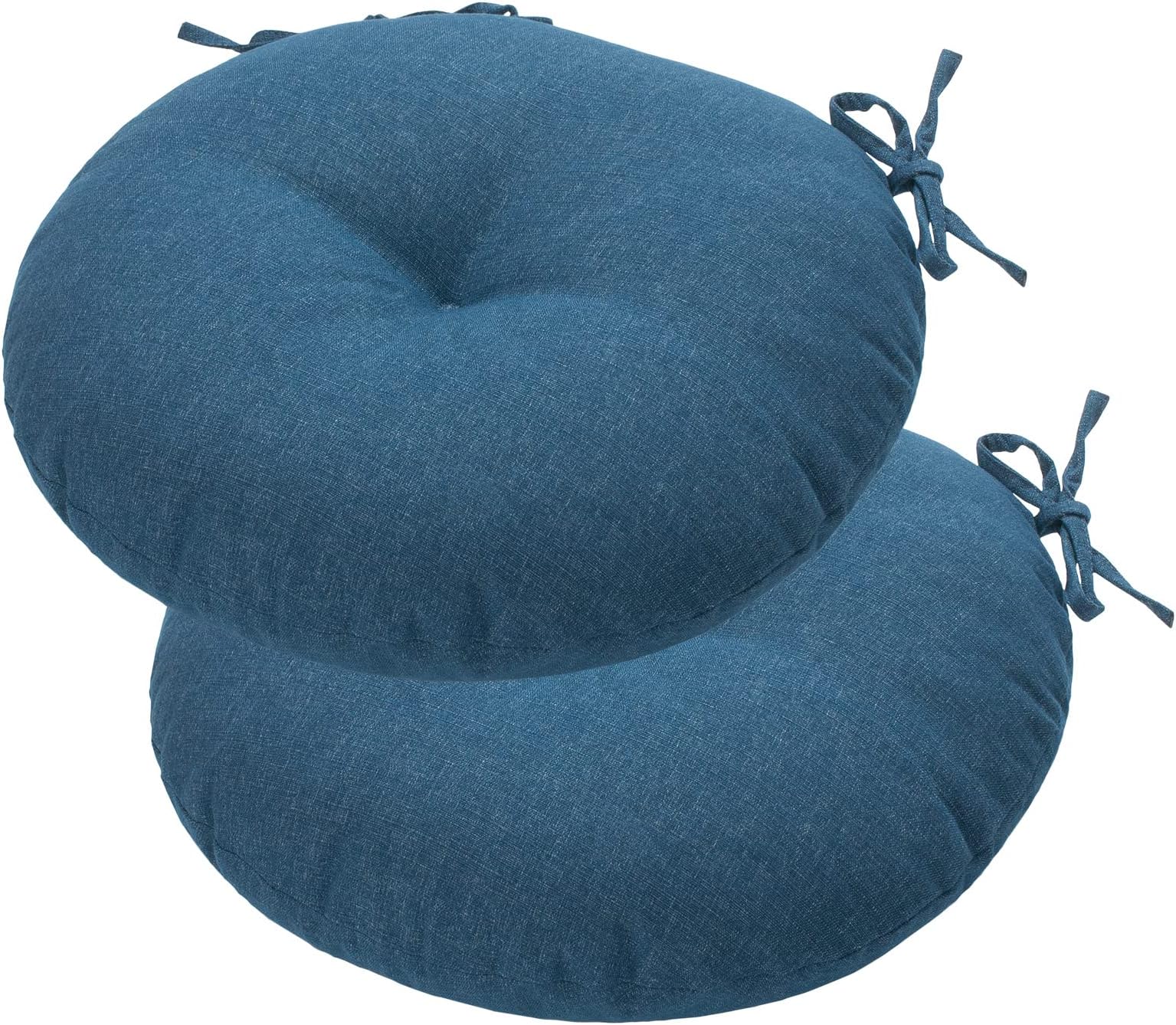 FUNHOME All Weather Bistro Seat Cushions with Ties, Tufted Patio Chair Cushions Round 15”x15”x4”, Set of 2, Chair Pad for Home Garden Kitchen Furniture-Dark Blue