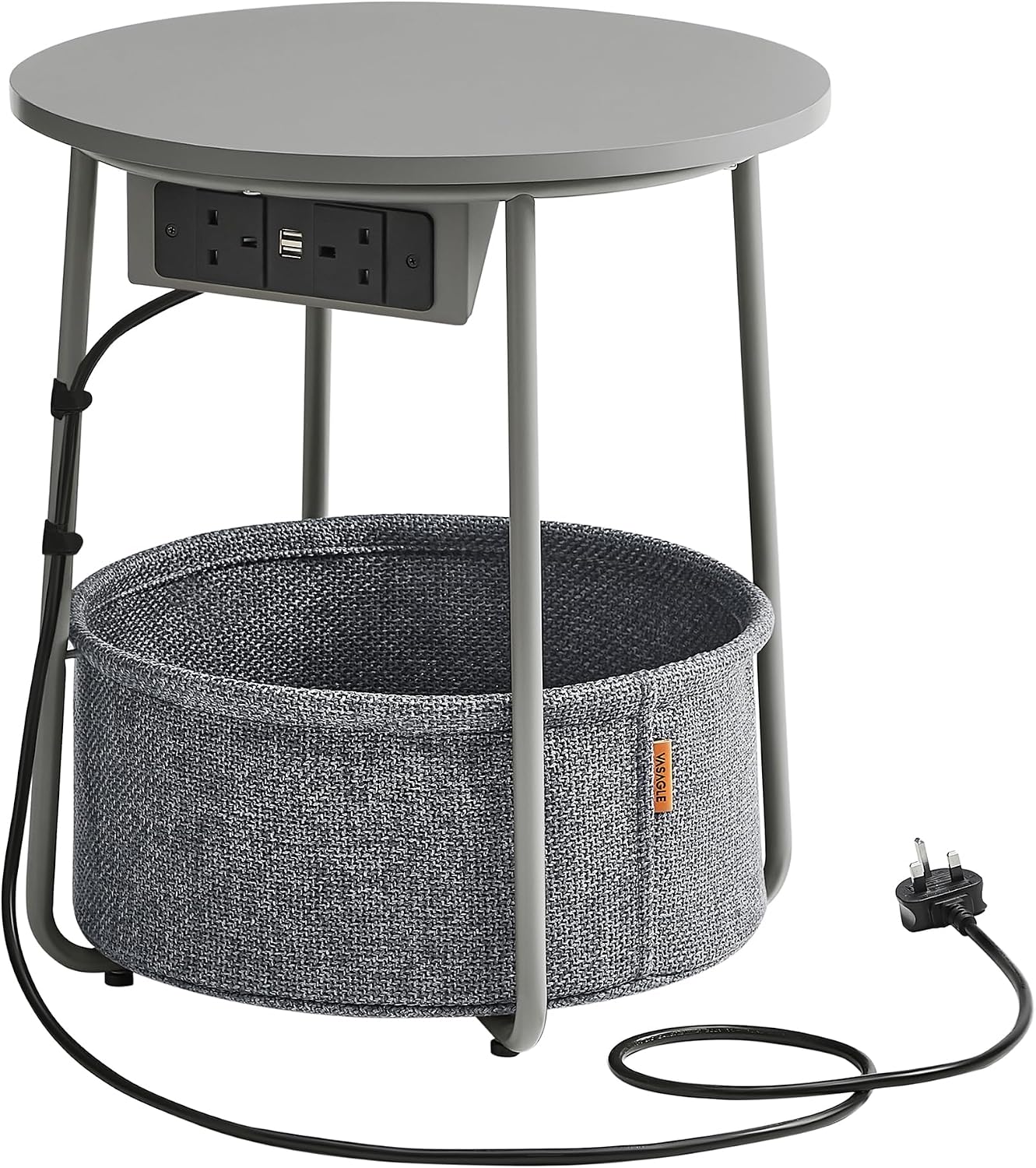 VASAGLE Side Table with Charging Station, Round End Table with Power ...
