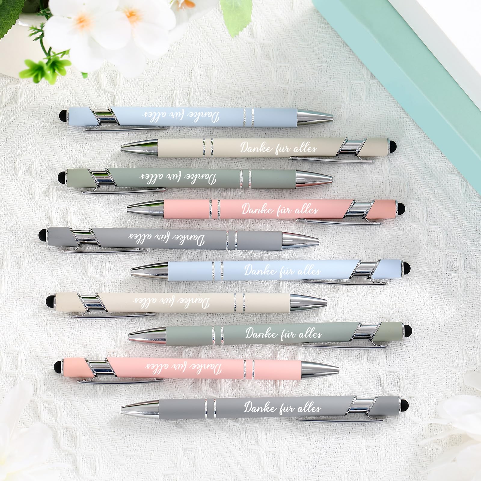 Tenare 20 Stück Dankeschön Kugelschreiber Danke für Alles Druckkugelschreiber mit Gravur Metall Zitate Stift Abschiedsgeschenk mit Touchstift für Lehrer Mitarbeiter Kollegen Büro(Macaron Farben)