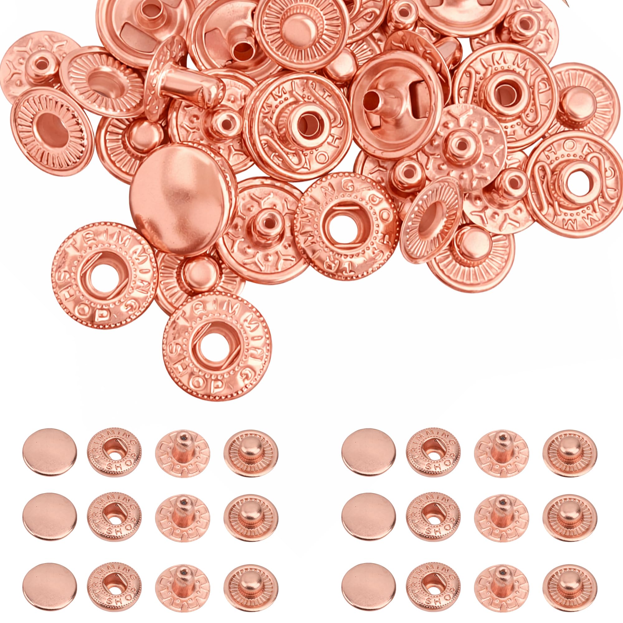 Trimming Shop S Spring Press Studs, 12mm Metal Snap Fastener Durable, No-Sew Buttons for Clothing, Wallets, Clutches, DIY Leathercrafts, Handbag, Jackets, Rose Gold, 100pcs