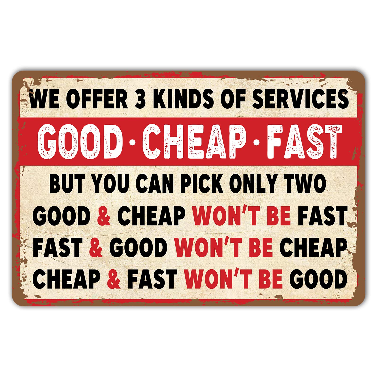HYBLOM Good Cheap Fast Services Metal Signs - Funny Vintage Garage Tin Sign Home Bar Coffee Shop Decor Poster 12x8 Inch