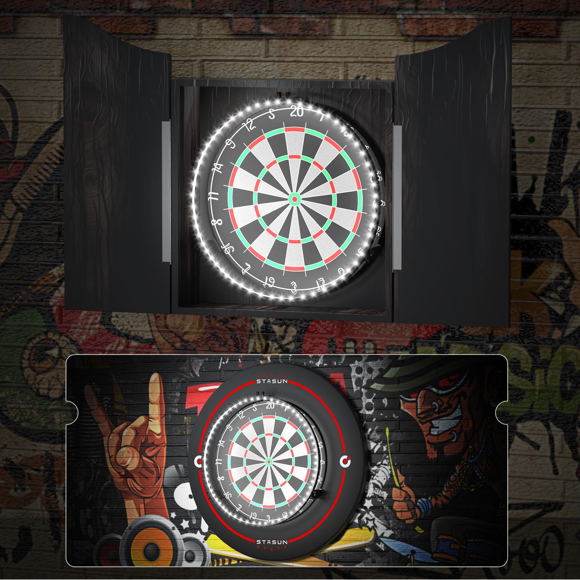 STASUN 360°Dart Beleuchtung,Weiße LED Dartscheibe Licht,Bnehmbar Dartboard Lighting System,12W 6500K Magnetisches Dart Lichtring und Zubehör für Das Gesamte Board