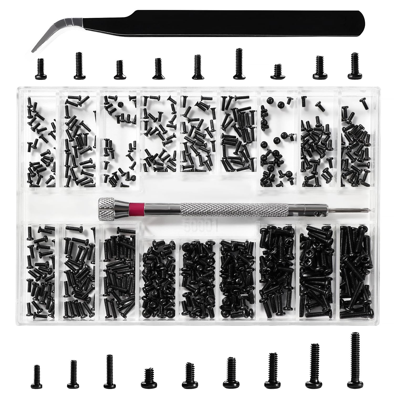 Lyeteung 500 PCS 18 Sizes M1.2/M1.4/M2 Tiny Micro Repair Screw Kit, Tiny Micro Screws Set, Electronic Repair Micro Screws