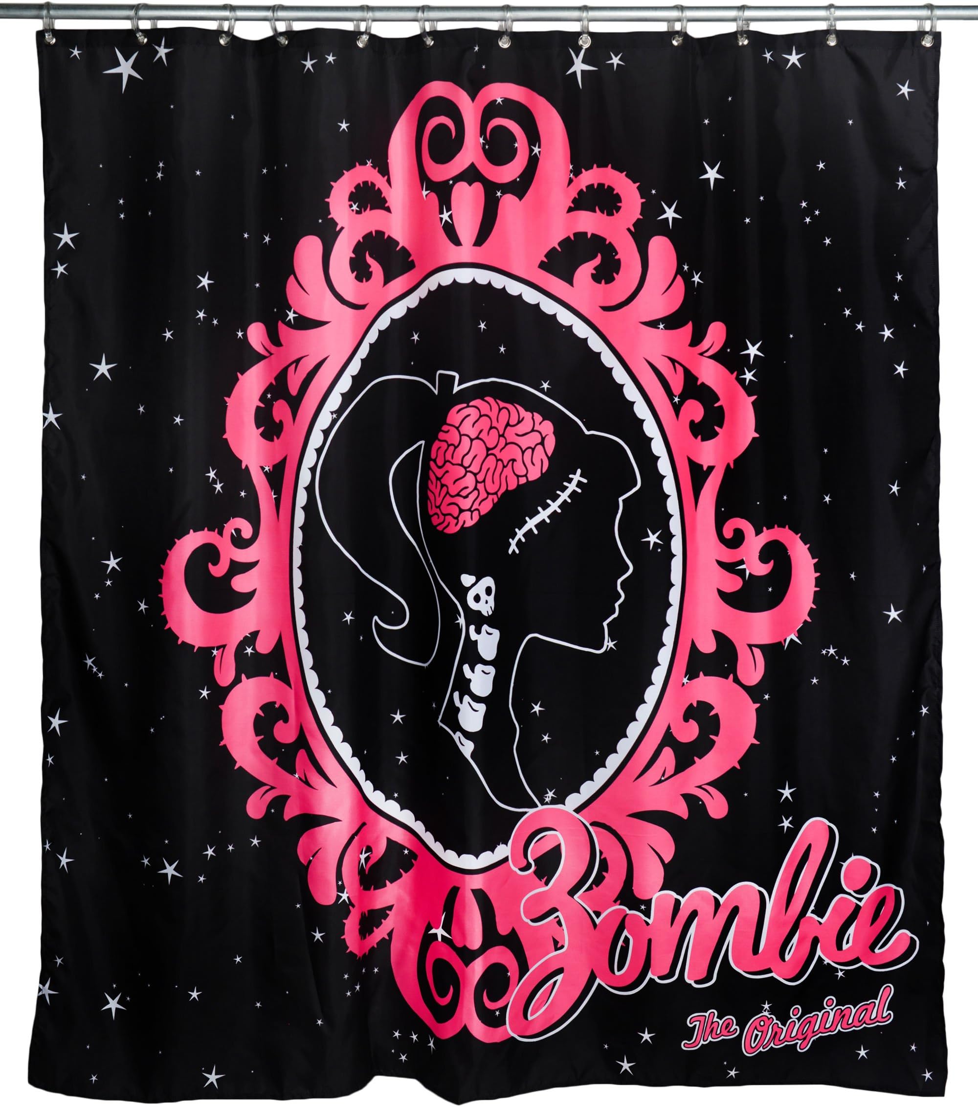 Too Fast Barbzie Cameo Fabric Shower Curtain- Girly Zombie Brains by Too Fast Apparel