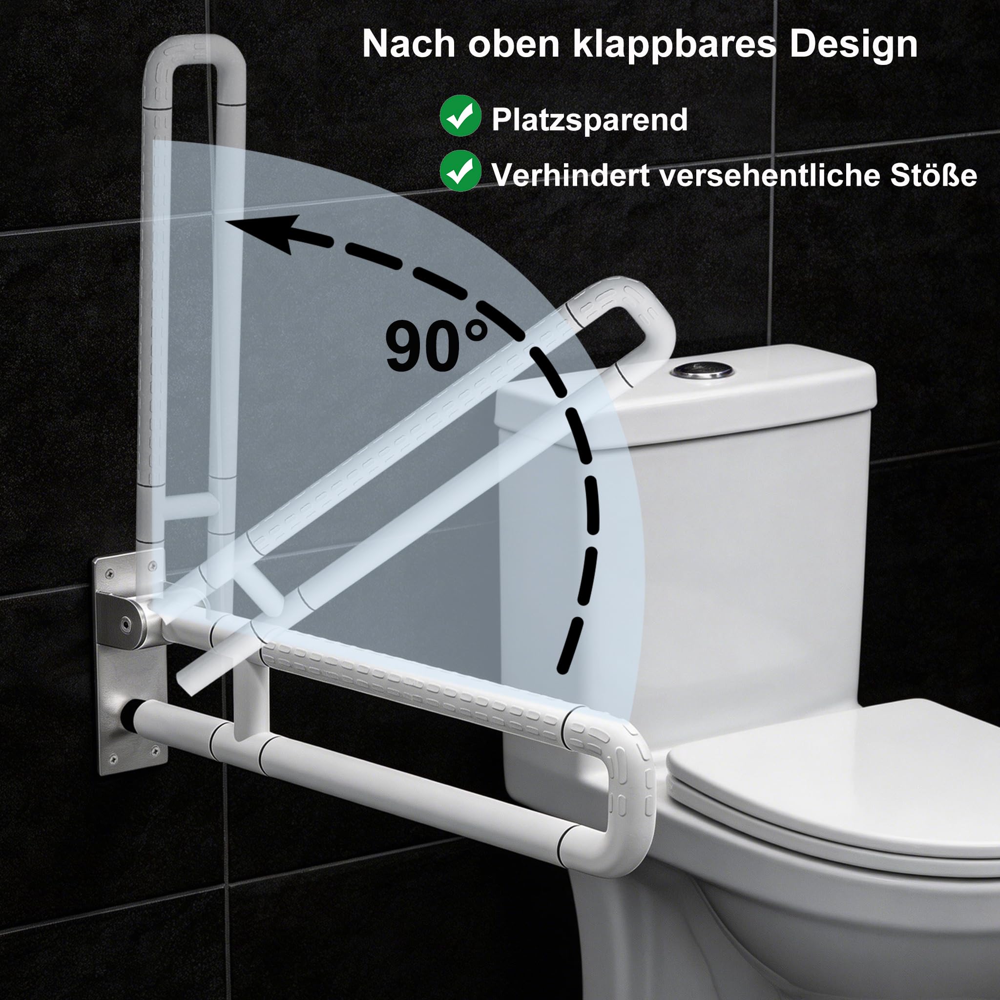 75cm WC haltegriffe, Faltbarer Stützleiste für Toilette und Badezimmer, Hartschaltsstütze 300~350 kg, Edelstahl mit ABS rutschfester Oberfläche für Senioren und Menschen mit Behinderungen