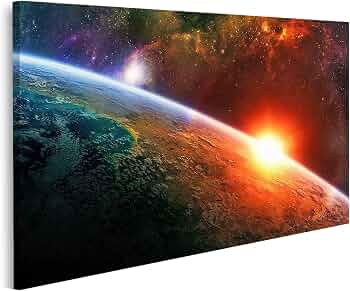 Toile Peinture Planètes - Espace - Etoiles - 90x60 cm - Décoration murale