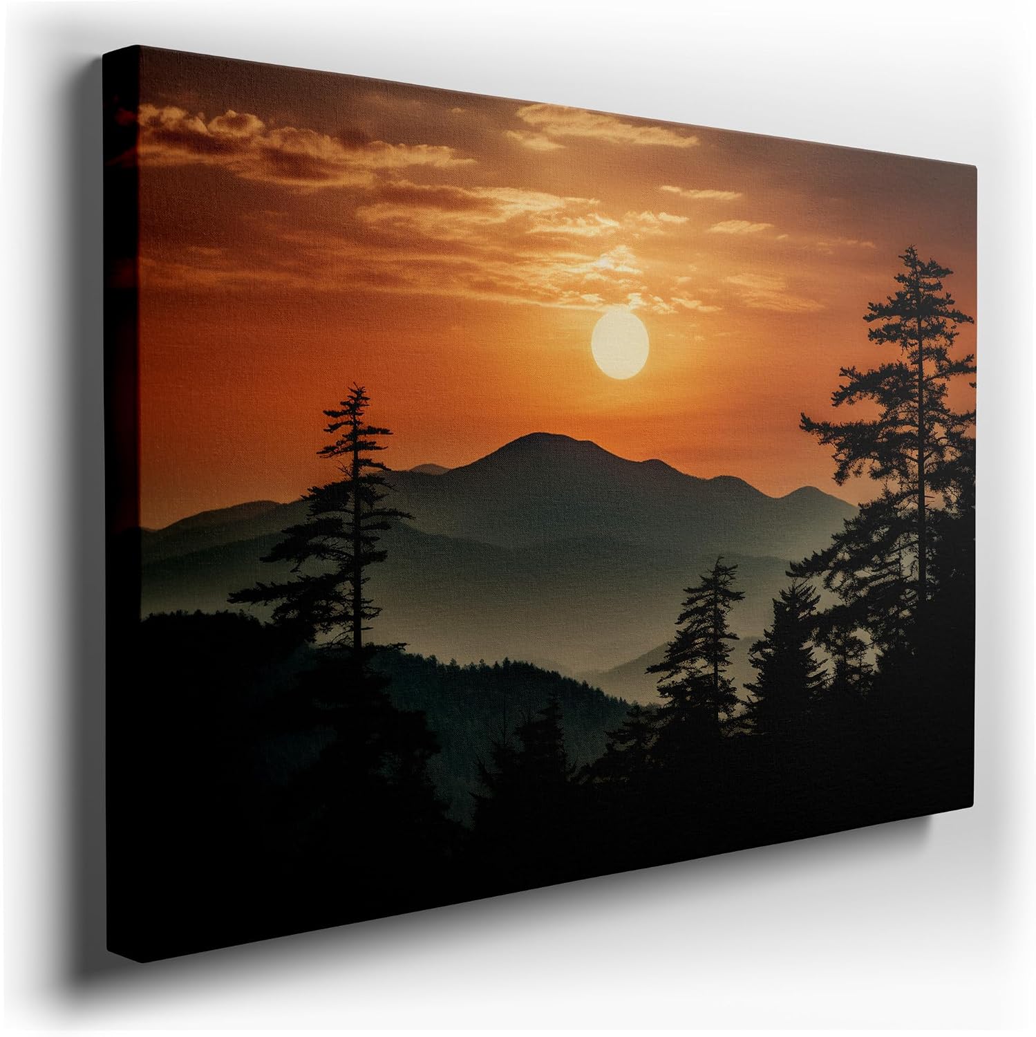 Canvas for Living room. Sunset Serenity Over Whispering Mountains, 27 x 18 inch Canvas Wall Art - Surrealistic Visions - Modern Home Decor