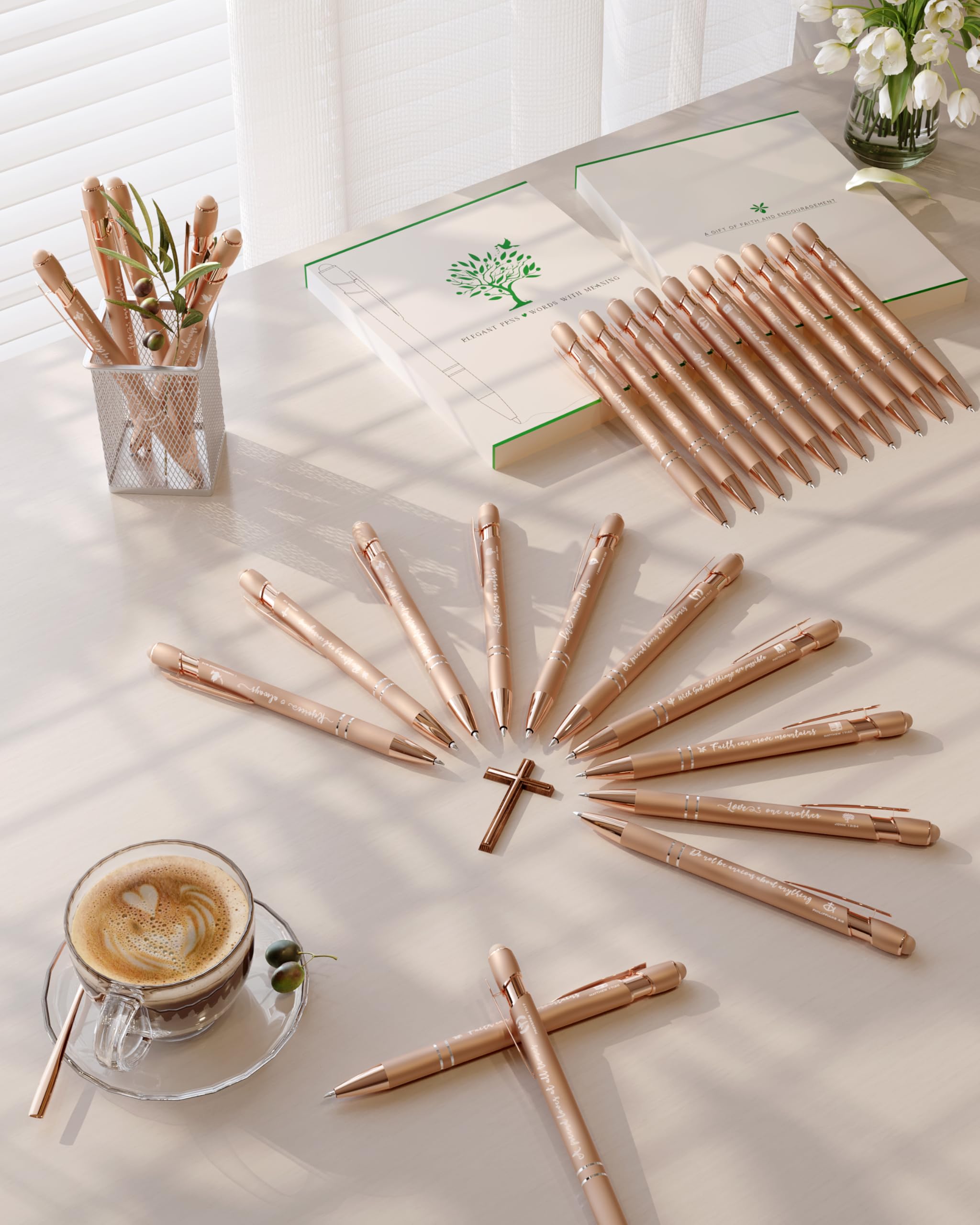 Penne a sfera color oro rosa, scrittura liscia, con punta stilo, regalo cristiano per donne, per infermieri, scuola e ufficio, confezione da 10