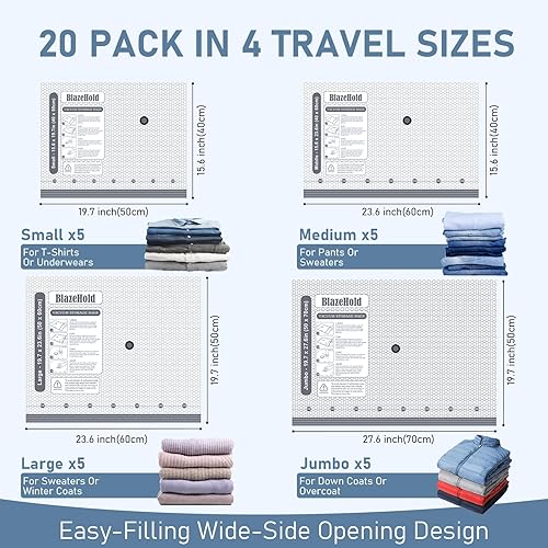 Miniatura 4 de Paquete de 20 bolsas de almacenamiento al vacío de viaje con bomba eléctrica recargable, bolsa de sellado de embalaje de compresión para equipaje y