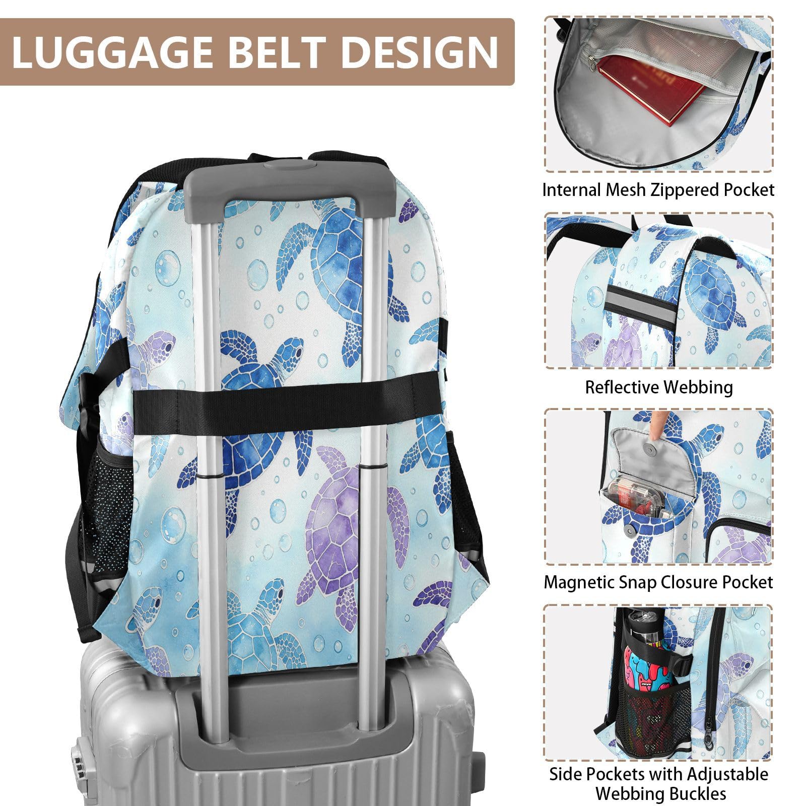 Rucksack mit Schildkrötenmuster und mehreren Taschen für Schule, Reisen, Outdoor, Uni, 44,5 cm (17,5 Zoll) Laptop-Rucksack für Damen und Herren
