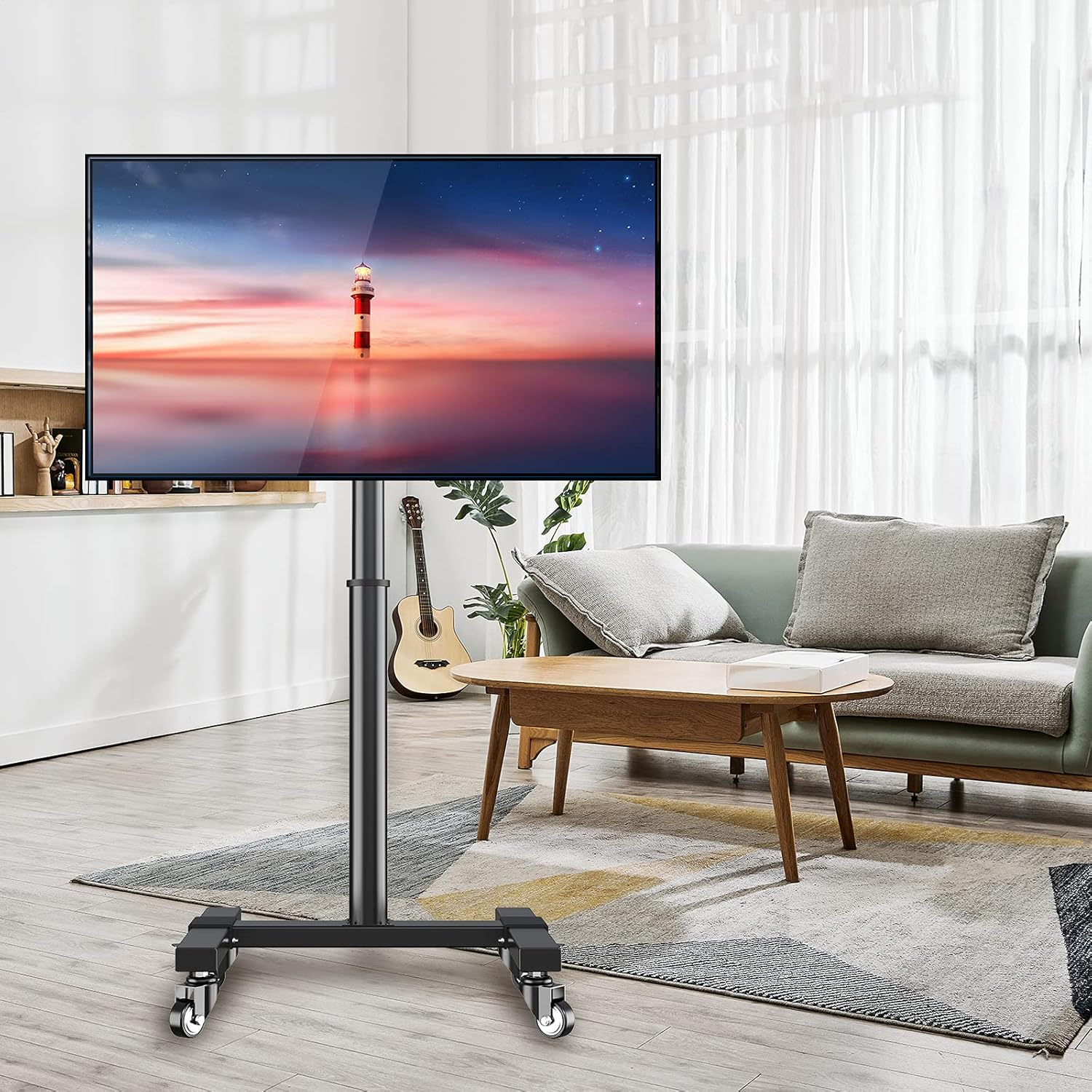 Mobile TV Cart with Wheels for 13-42 inch LED LCD Flat/Curved Screen TVs, Rolling/Floor TV Stand with Shelf Up to 44 lbs, Height Adjustable TV Trolley Max VESA 200x200mm - UL Certificated- TC001 : Office Products
