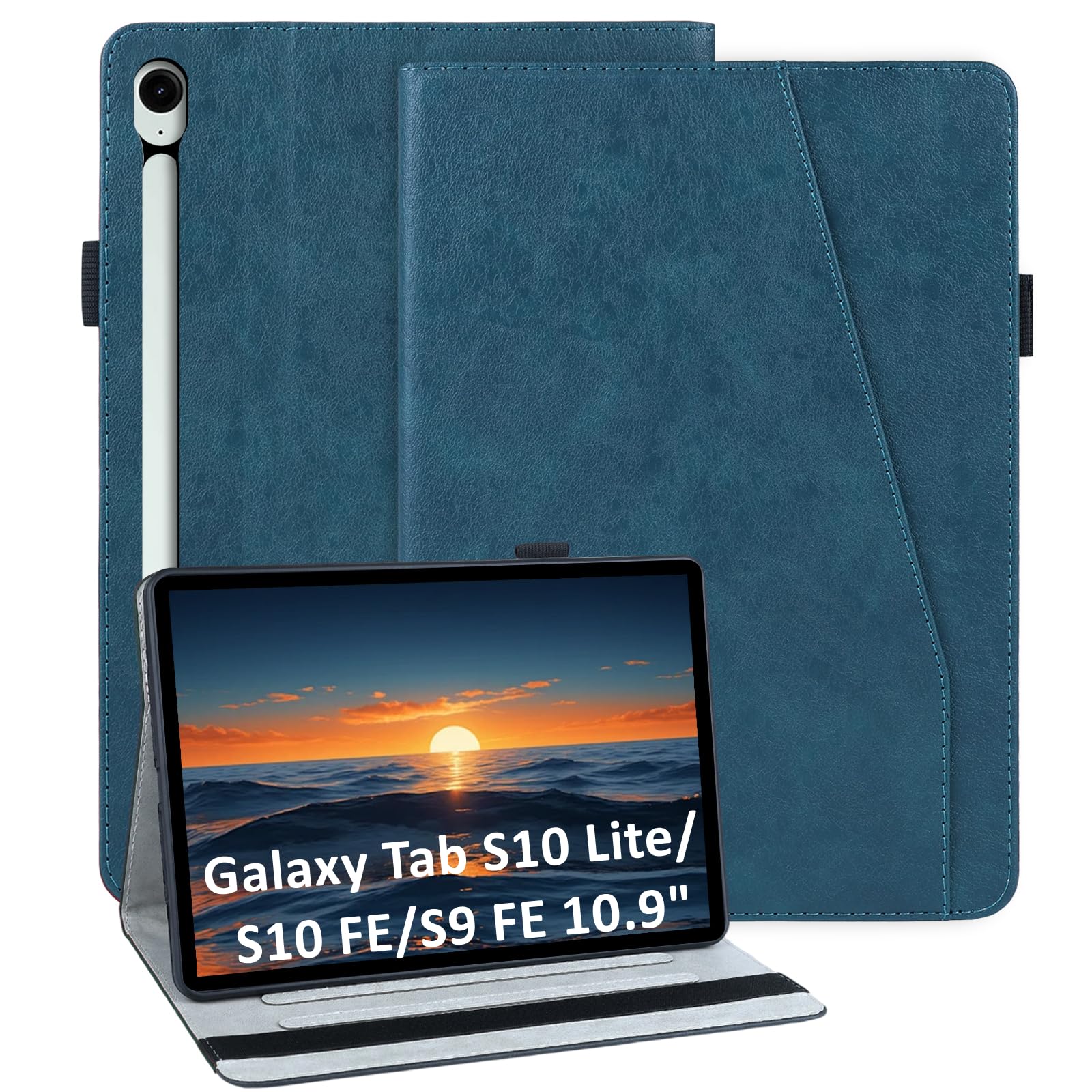 laddutoi Cover per Samsung Galaxy Tab S10 Lite 2025/S10 FE/S9 FE 2023 10.9", Custodia in PU Pelle, Supporto Stand, Fessura e Slot per Carte, Flip Folio Tablet Cover Galaxy Tab S10 Lite, Blu