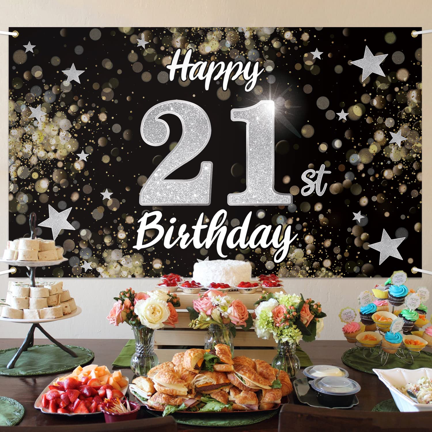 Amazon.com : Nelbiirth Happy 21st Birthday Decorations,21st Black
