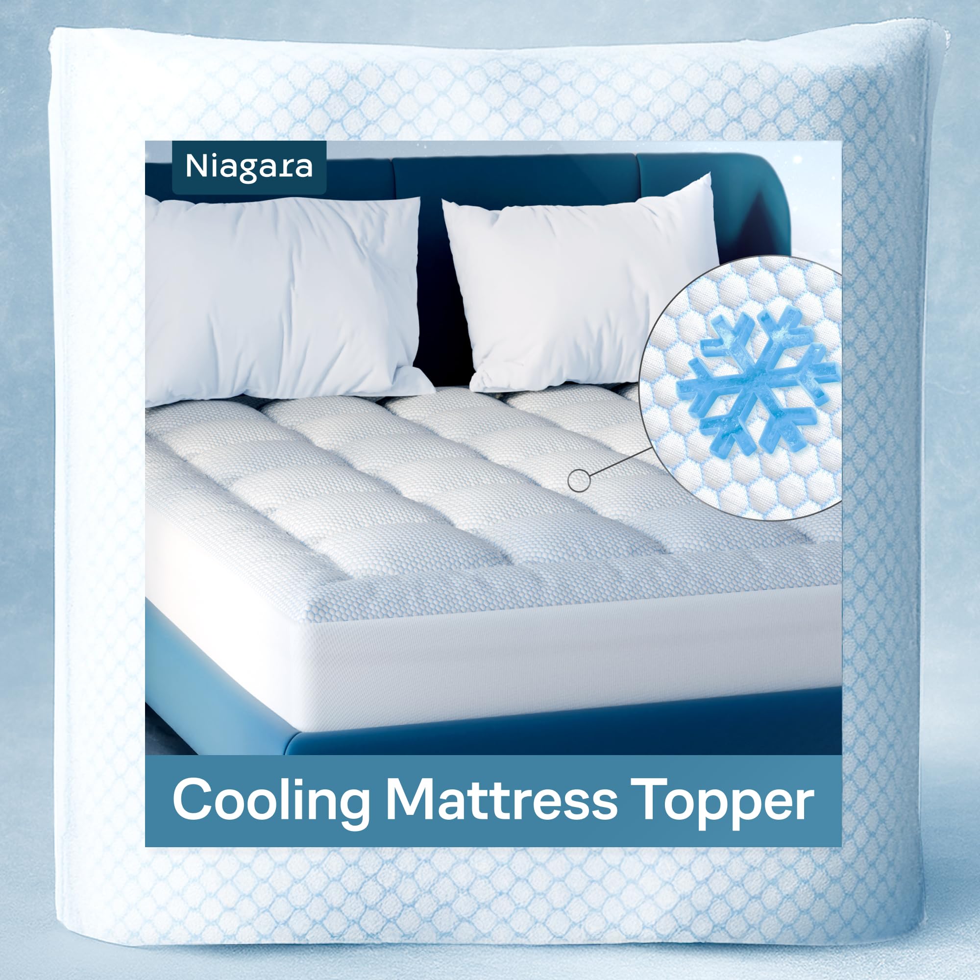 Niagara Cooling Full Mattress Topper - Pillow Top Mattress Cover Quilted Fitted Cooling Topper for Back Pain Deep Pocket Fits 20 Inches, Blue