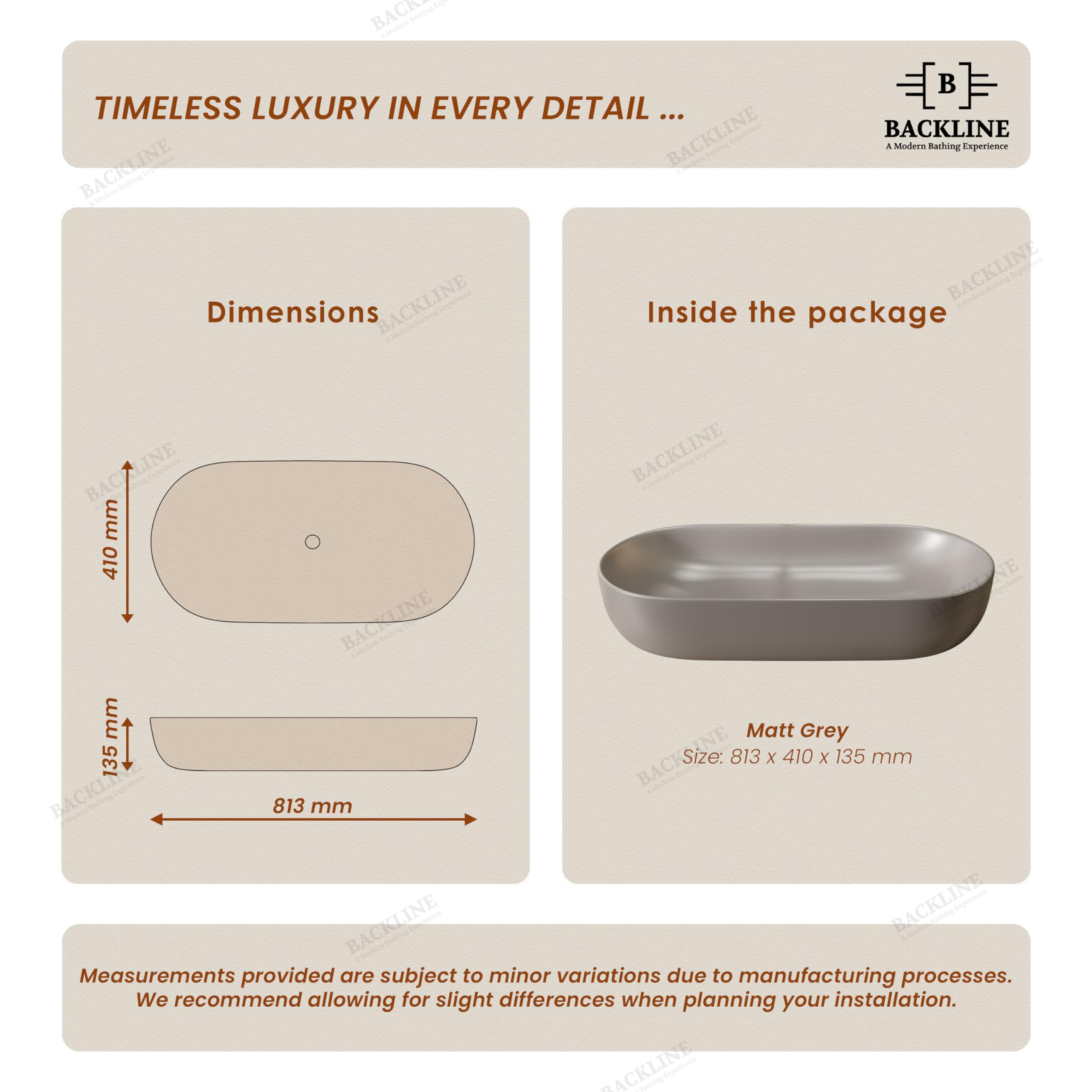 B Backline Ceramic 31.5 Inch Big Basin | Table Top Wash Basin | Counter Top Wash Basin For Bathroom & Living Room 31.5 X 16 X 5 Inches (Grey Matt) 3