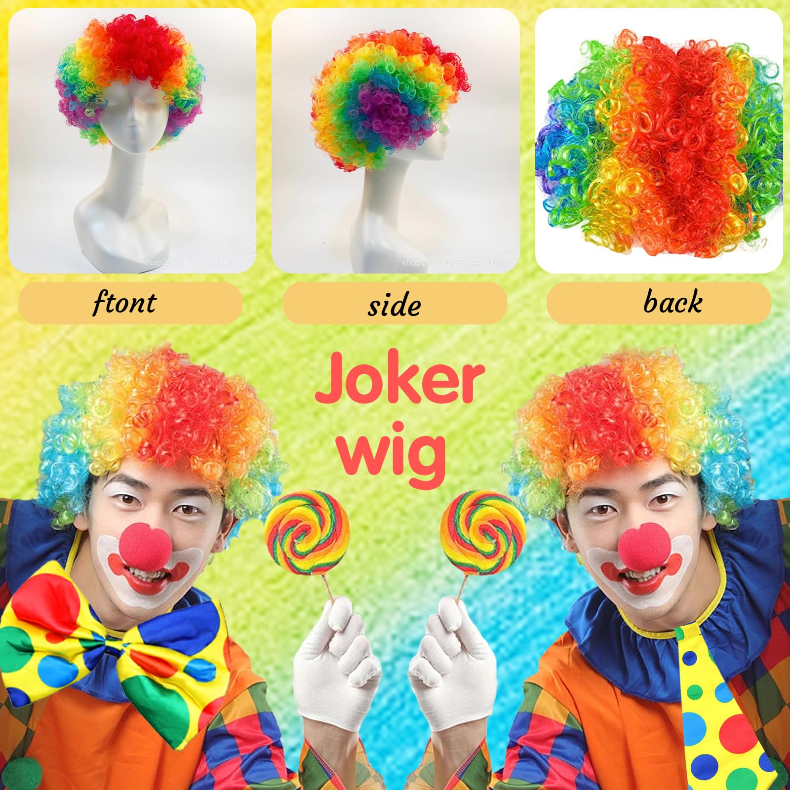 Accessori Costume Clown 5 Pezzi - Parrucca, Naso, Papillon, Guanti - Per Feste E Carnevale - Foto 6
