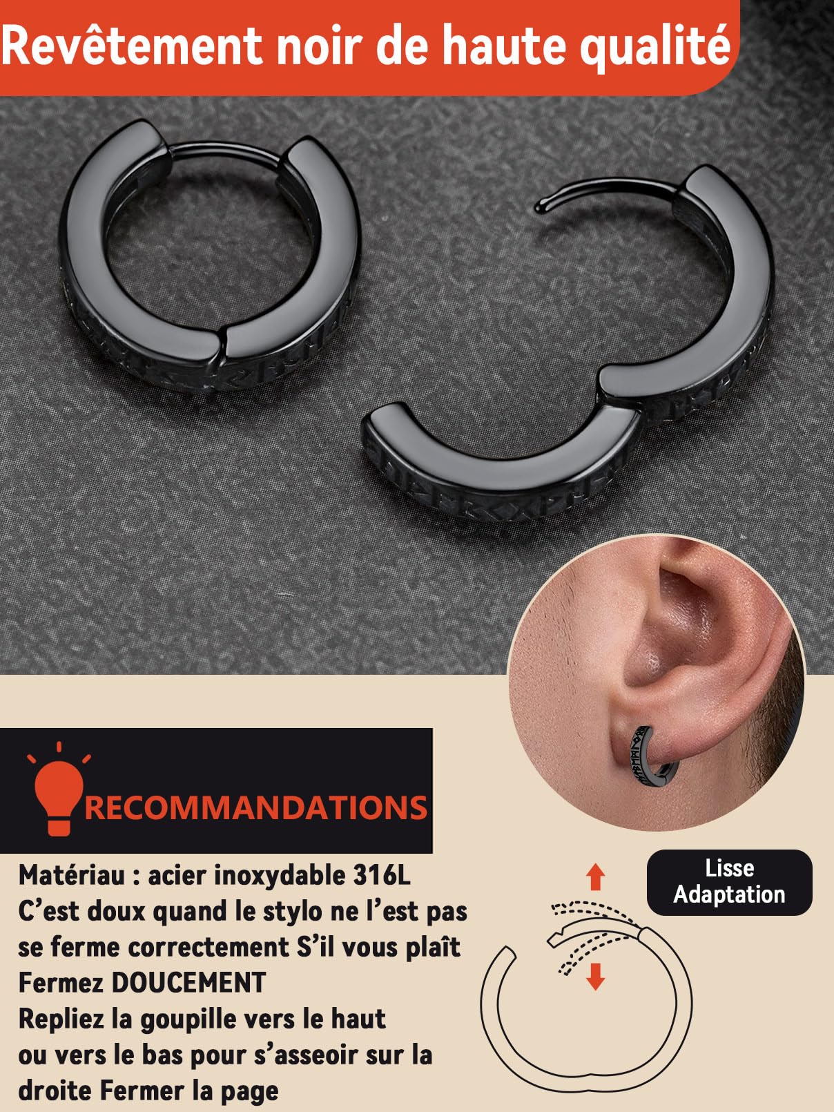 FaithHeart Viking Homme Boucle d'Oreille Runes Nordiques en Acier Inoxydable/Argent 925, Créole Petit Anneau Celtique Piercing pour Oreille Percée