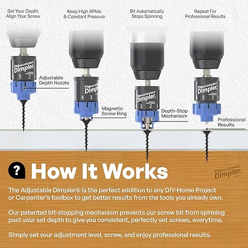 Miniatura 7 de Broca ajustable DIMPLER ® para paneles de yeso, perfecta para convertir taladros eléctricos y de impacto en una pistola de tornillo para paneles de