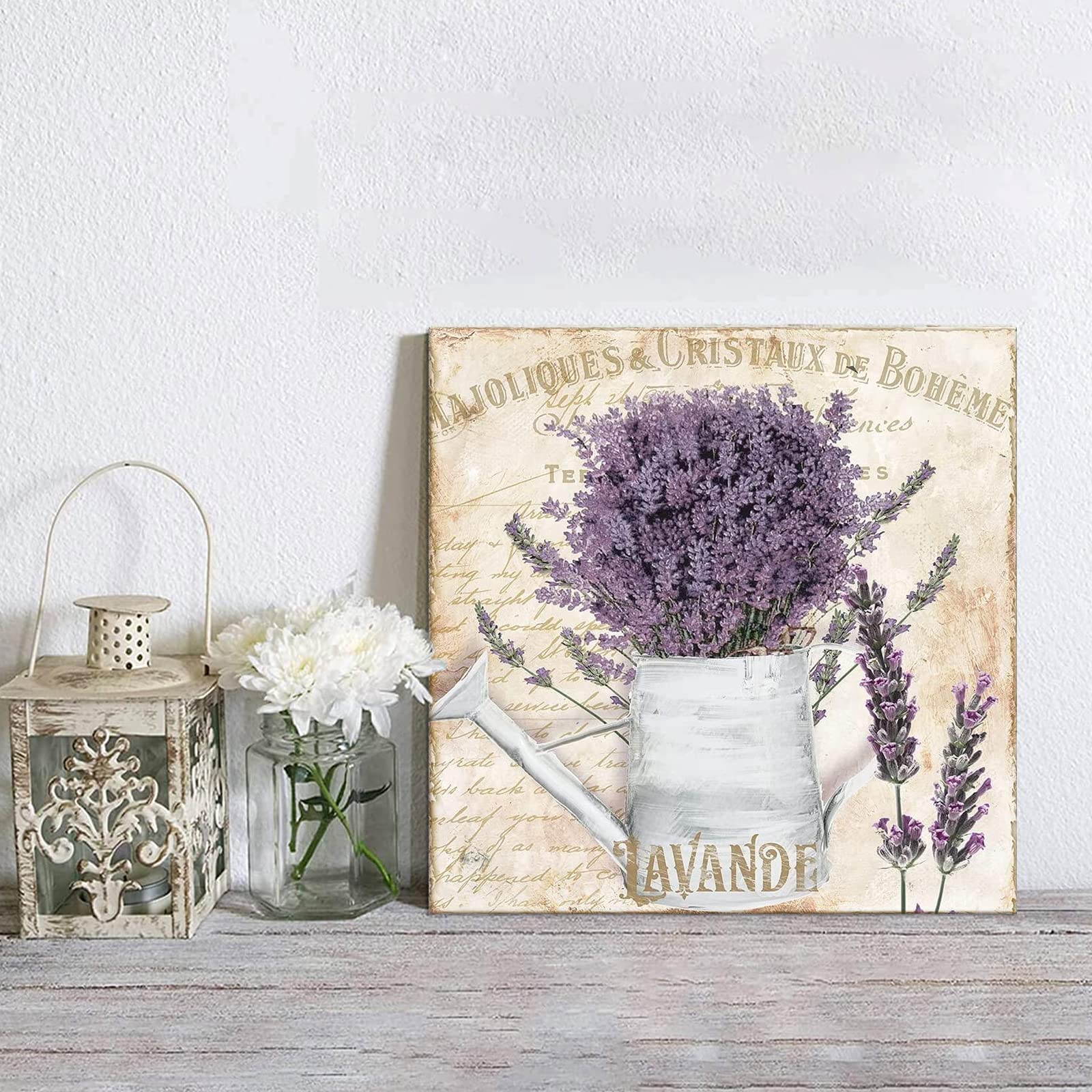 Chadow Artwork - Purple Lavender Wall Art Retro Lilac Flowers Painting Pictures Print on Canvas Prints Vintage Background Rural Wall Decor for Bathroom Living Room Bedroom Decoration Modern Home Decor Artwork Ready to Hang