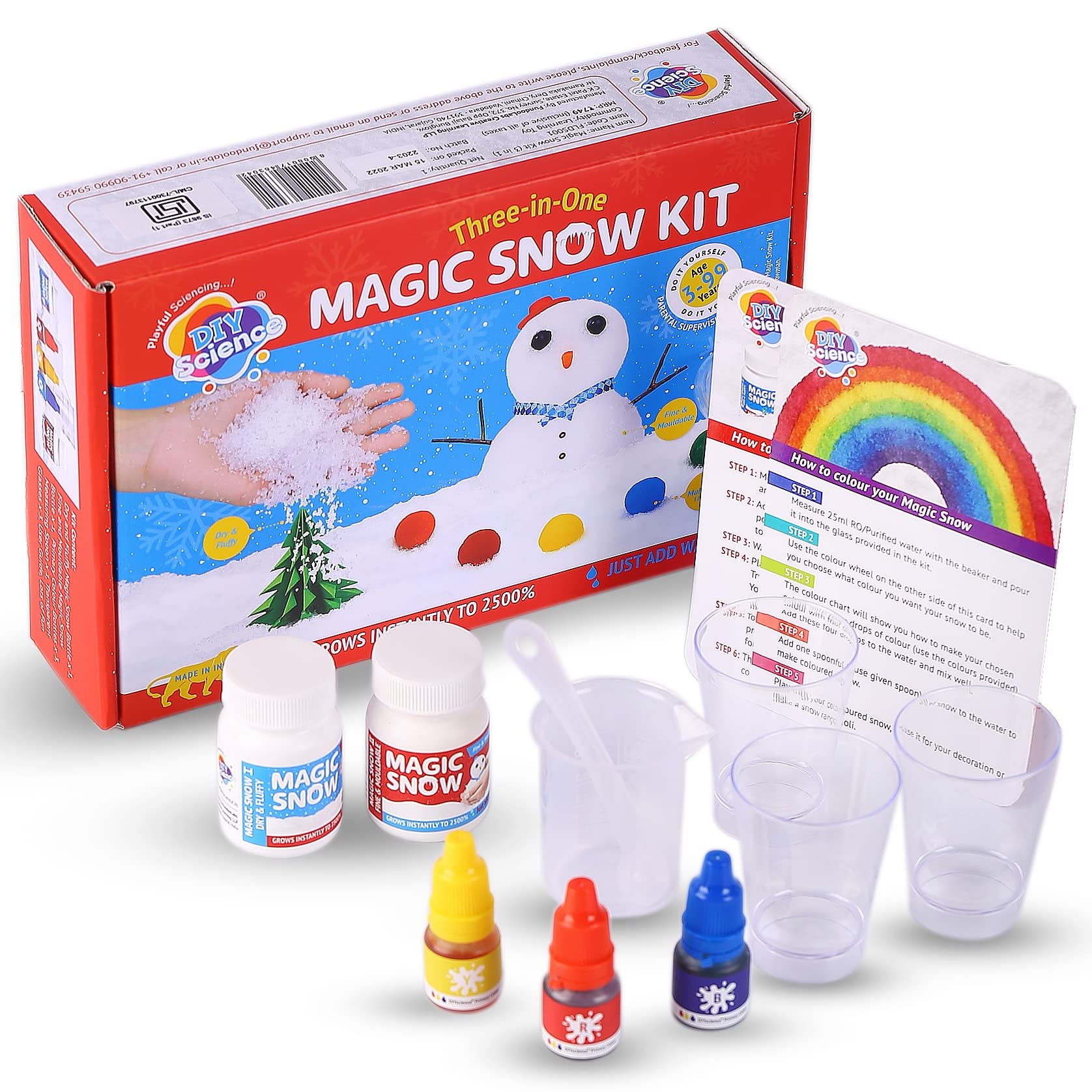 DIYScience® Magic Snow Kit (3-in-1), 3-99 Yrs, Instant Snow, Magically Grows to 2500%, Dry & Fluffy, Fine & Moldable, Colorful Snow 12+ Colors, Make Snowman, Christmas Decoration, Safe for Kids (B0B3MNBPQB) Amazon Price History, Amazon Price Tracker