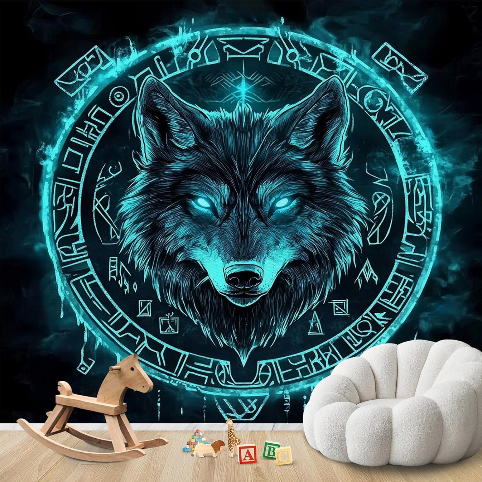 hgjdjhnf Photo Wallpaper Viking Wolf Nordic Runes Non-Woven ModernWallpaper Living Room Bedroom Children's RoomDecoration Motif Wallpaper,430cmx300cmSticker - Background- Painting - Pos