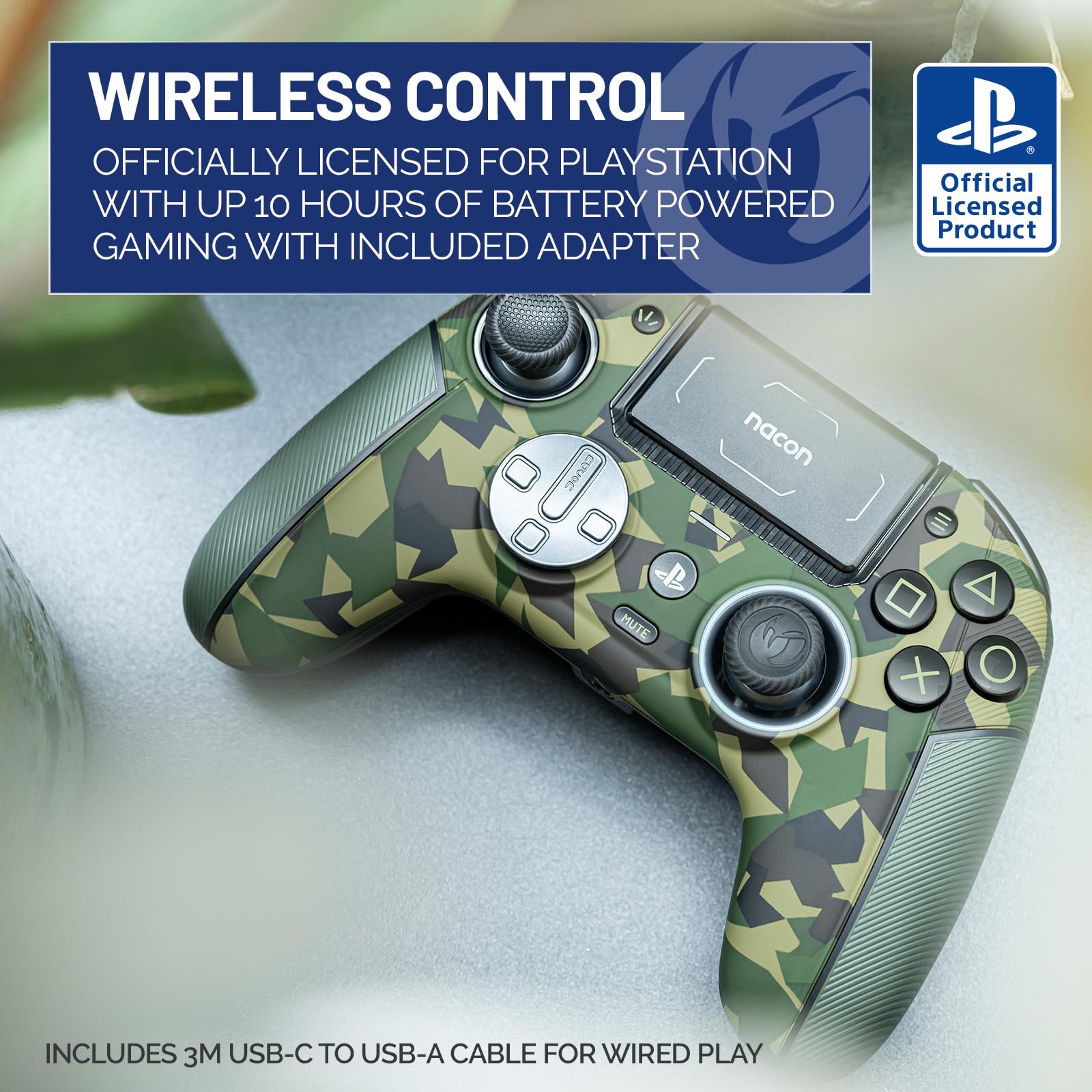 NACON Revolution 5 Pro Officially Licensed PlayStation Wireless Gaming Controller for PS5 / PS4 / PC - Hall Effect, Trigger Stops, Mappable Buttons, Bluetooth Audio - Field Camo - PlayStation 5 - Very Good - Used Controller - Image 2
