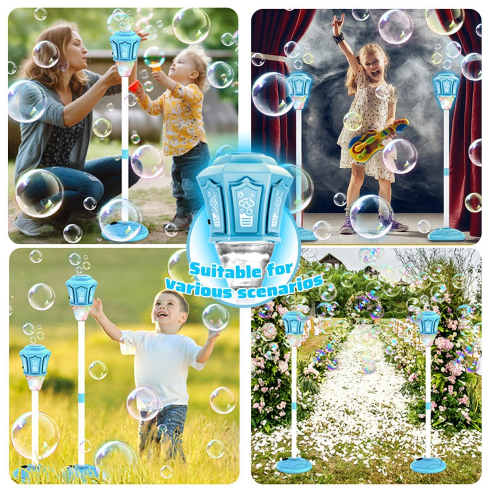 Macchina Bolle di Sapone in Piedi con e Musica Giocattolo da Esterno per | Macchina Regolabile in Altezza da 53 a 119 cm Per Feste All'Aperto Giochi Estivi Prato Matrimonio Giardino e