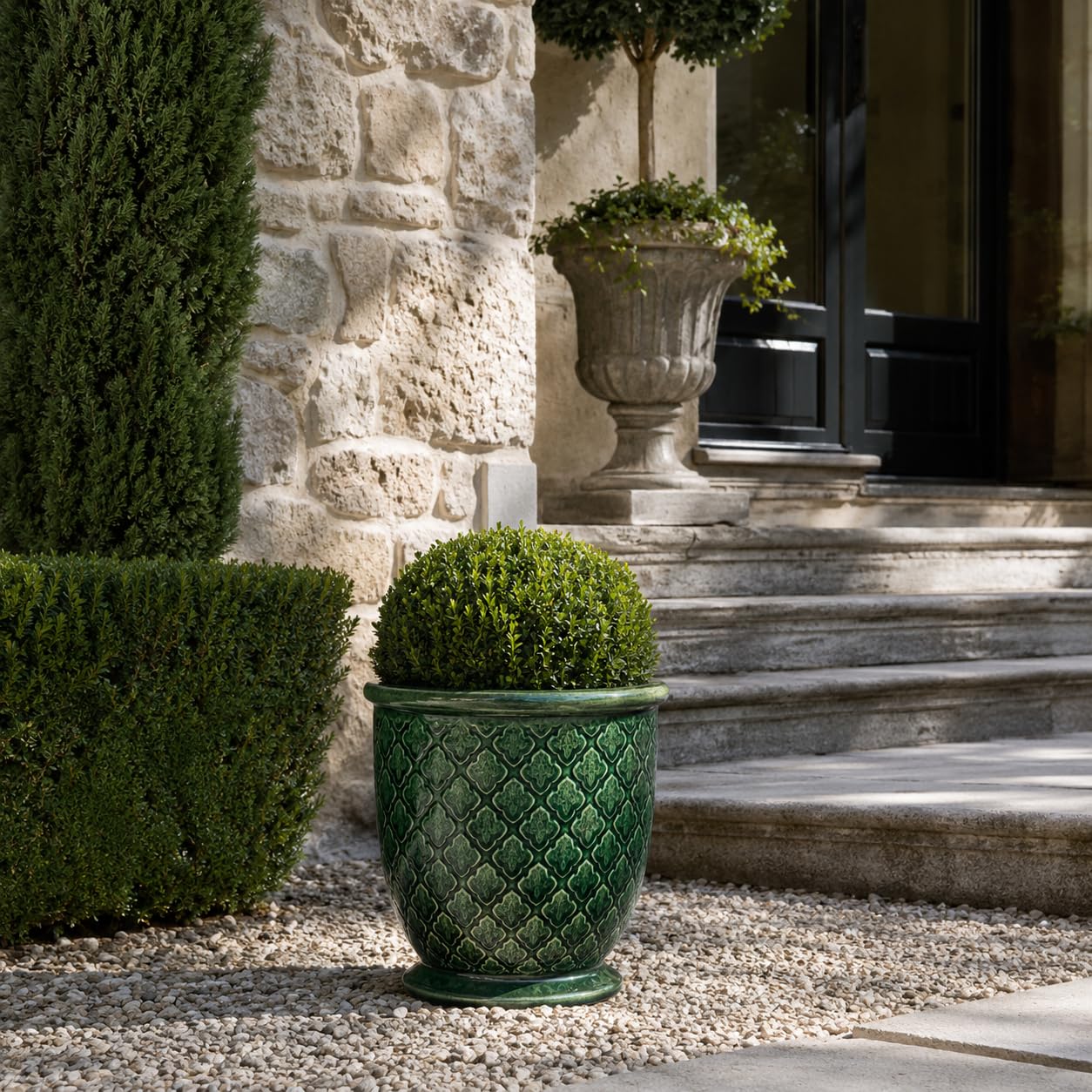 Palatina Werkstatt Jade Provence Pot de fleurs vert foncé terre cuite fait main classique autoportant conique 30,5 cm
