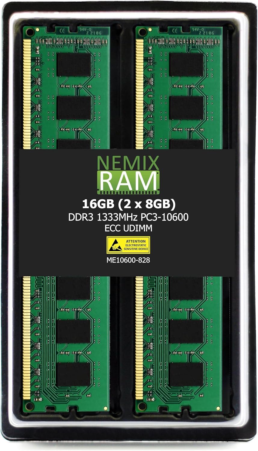 NEMIX RAM 16GB (2X8GB) DDR3 1333MHZ PC3-10600 2Rx8 1.5V 240-PIN ECC UDIMM Unbuffered Memory KIT