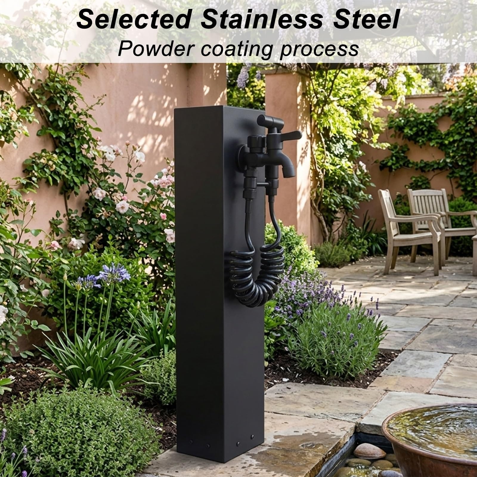Stahlfreier G-förmiger Wasserstrahl für den Außenbereich mit Spritzpistole und Wasserhahn – 24-Zoll-Wasserspiel, geeignet zum Baden von Haustieren und für die Nutzung auf der Terrasse.