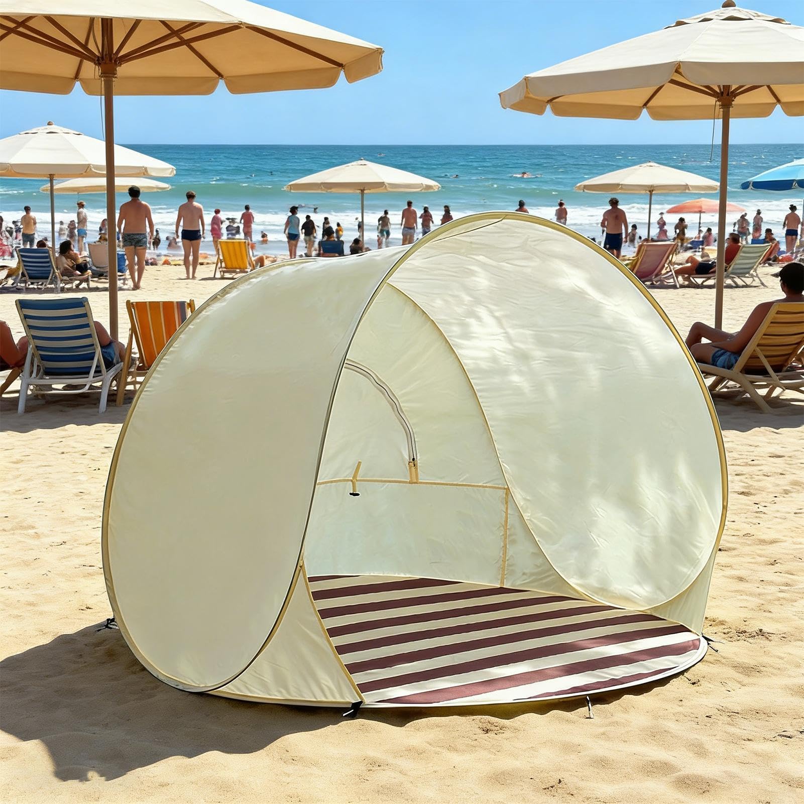 Portable Pop-up Beach Tent For 3-4 Person, Easy Pop Canopy, Automatic Sun Shade Shelter Tents, Beach Shade Tent With Ventilating Mesh Window For Camping Outdoor Picnic