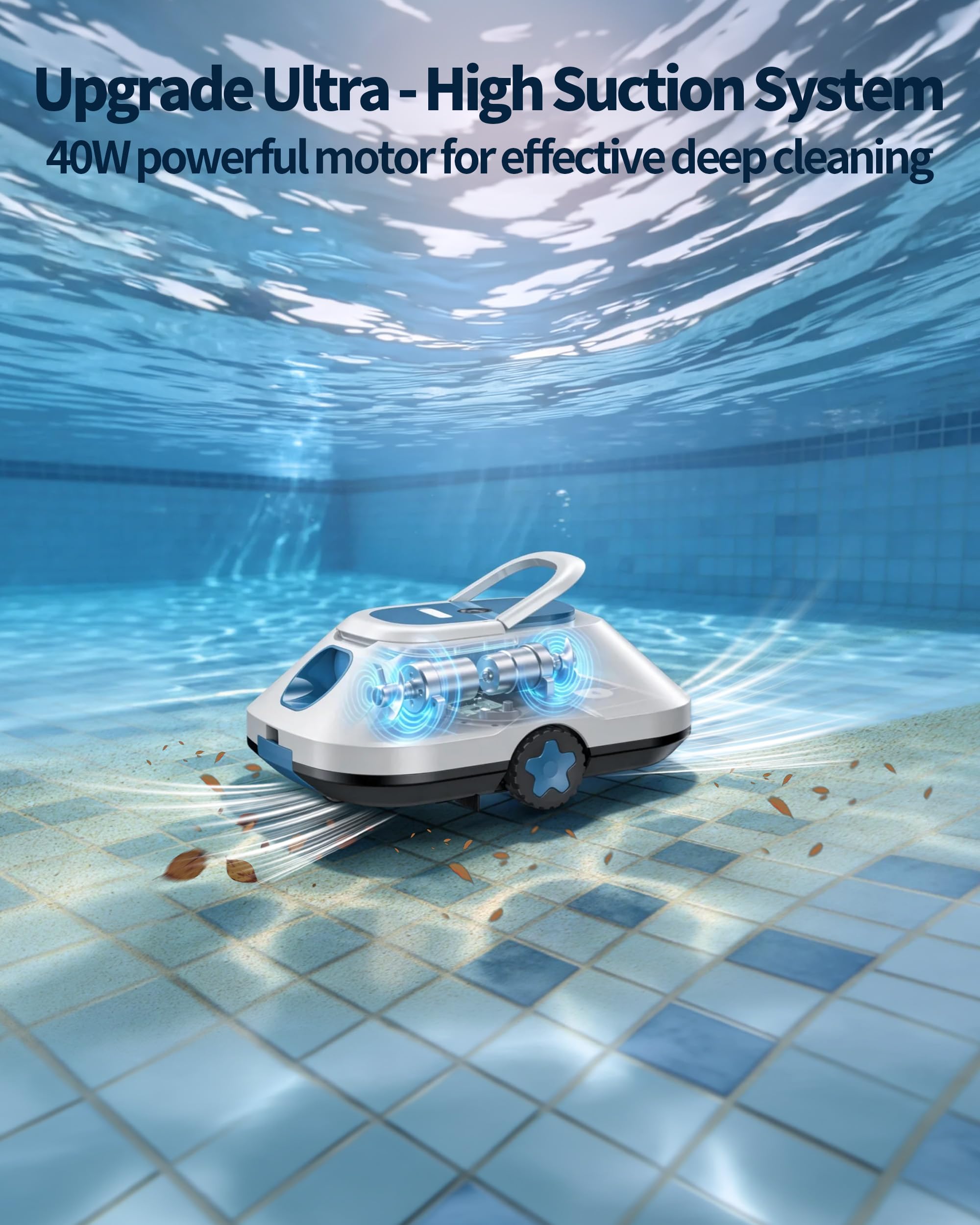 Photo 1 of 2026 Update WITBOX Cordless Robotic Pool Cleaner, C2 Automatic Pool Cleaner with Dual Motor,210-Min Runtime,Pool Vacuum for Above Ground Pool Up to 2200Sq.Ft,2.7L Filter Basket,Auto-Parking,Light Blue